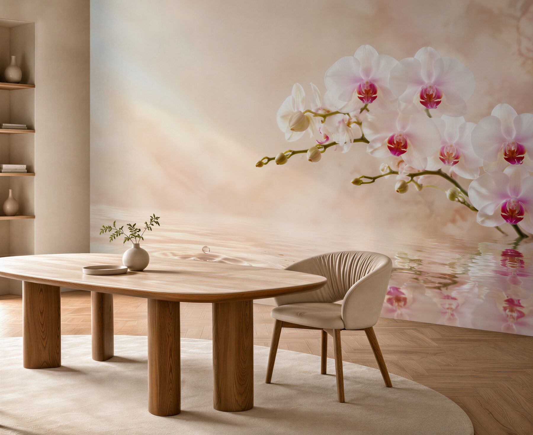 Fototapeta gałąź białej orchidei na wodzie w odbiciu?v23