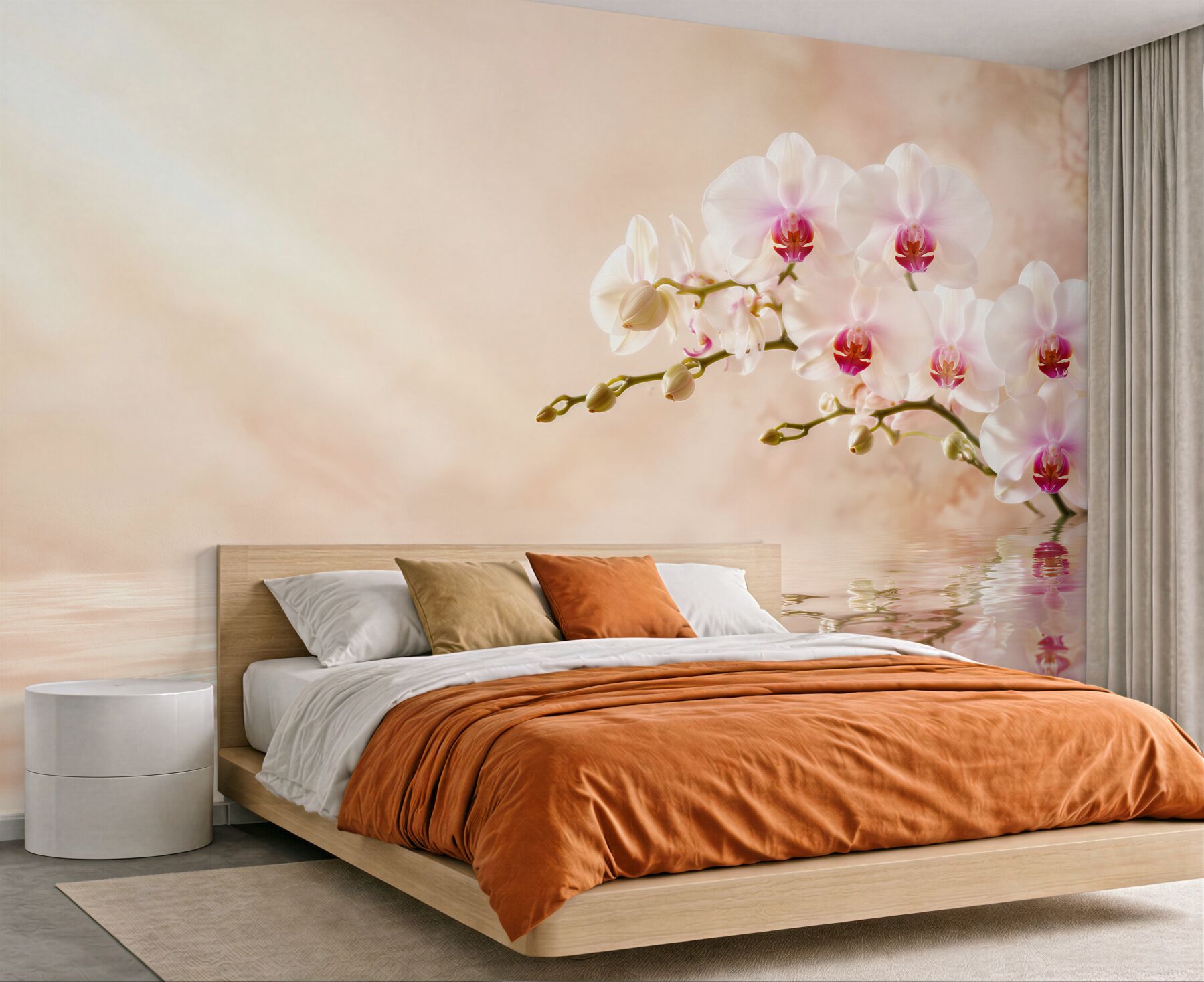 Fototapeta gałąź białej orchidei na wodzie w odbiciu?v23