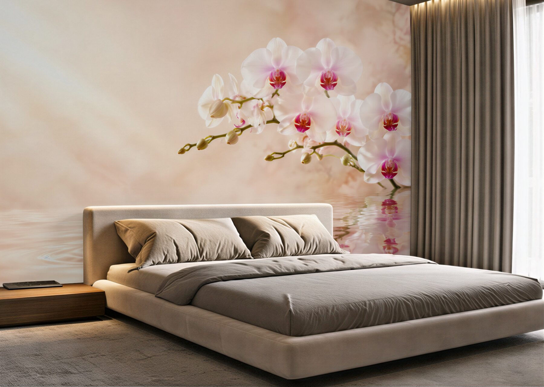 Fototapeta gałąź białej orchidei na wodzie w odbiciu?v23