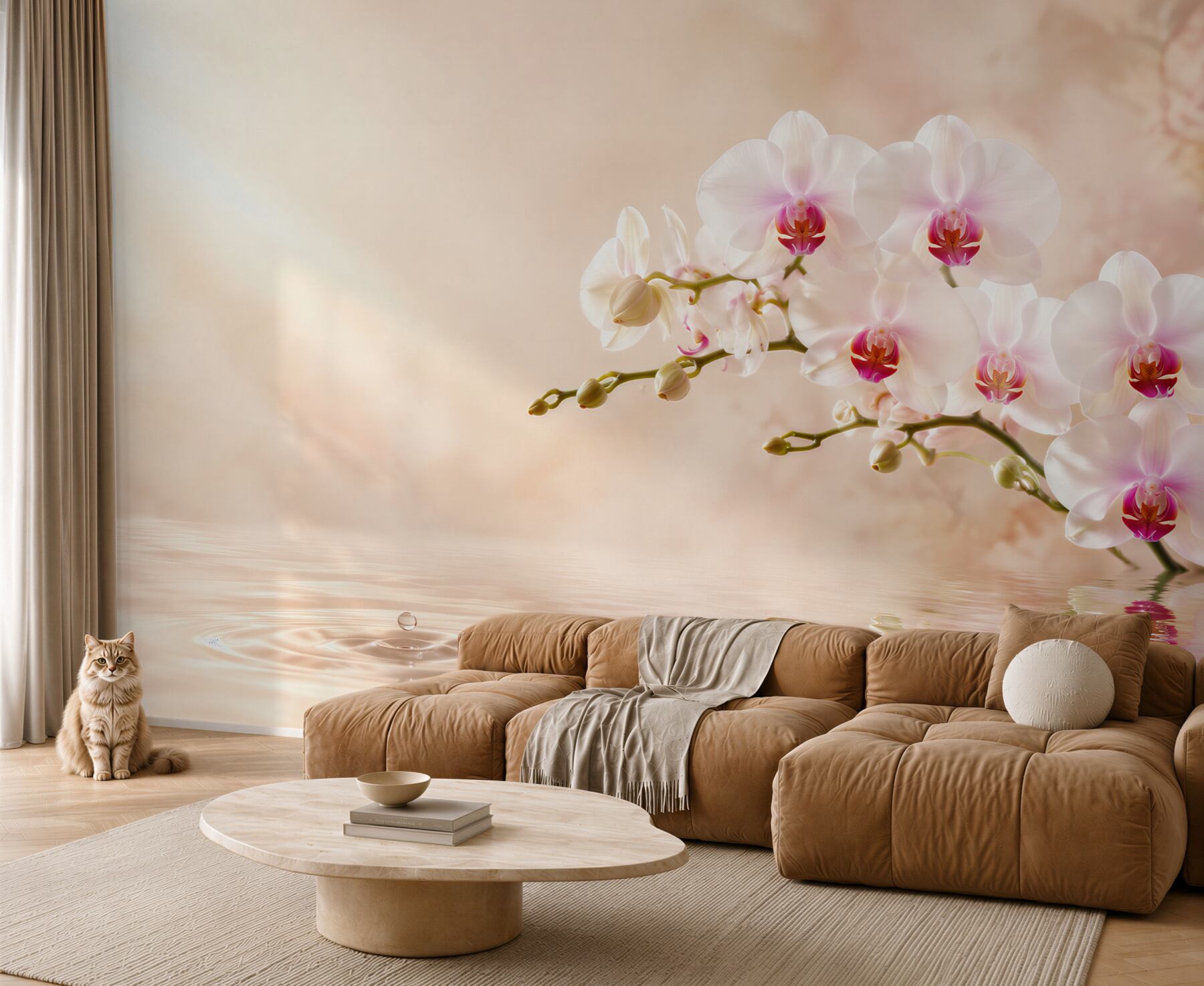 Fototapeta gałąź białej orchidei na wodzie w odbiciu?v23