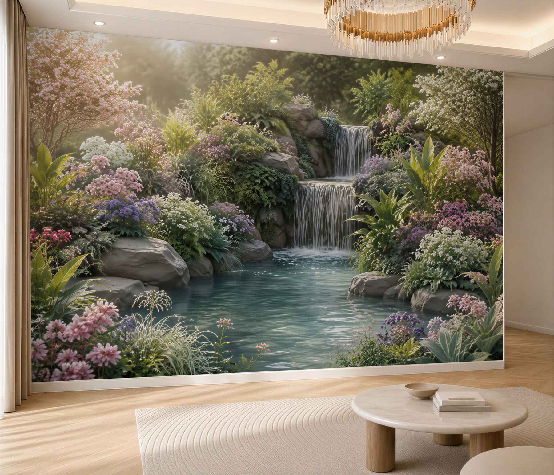 Fototapeta tropikalne kwiaty w pobliżu górskiego wodospadu?v23