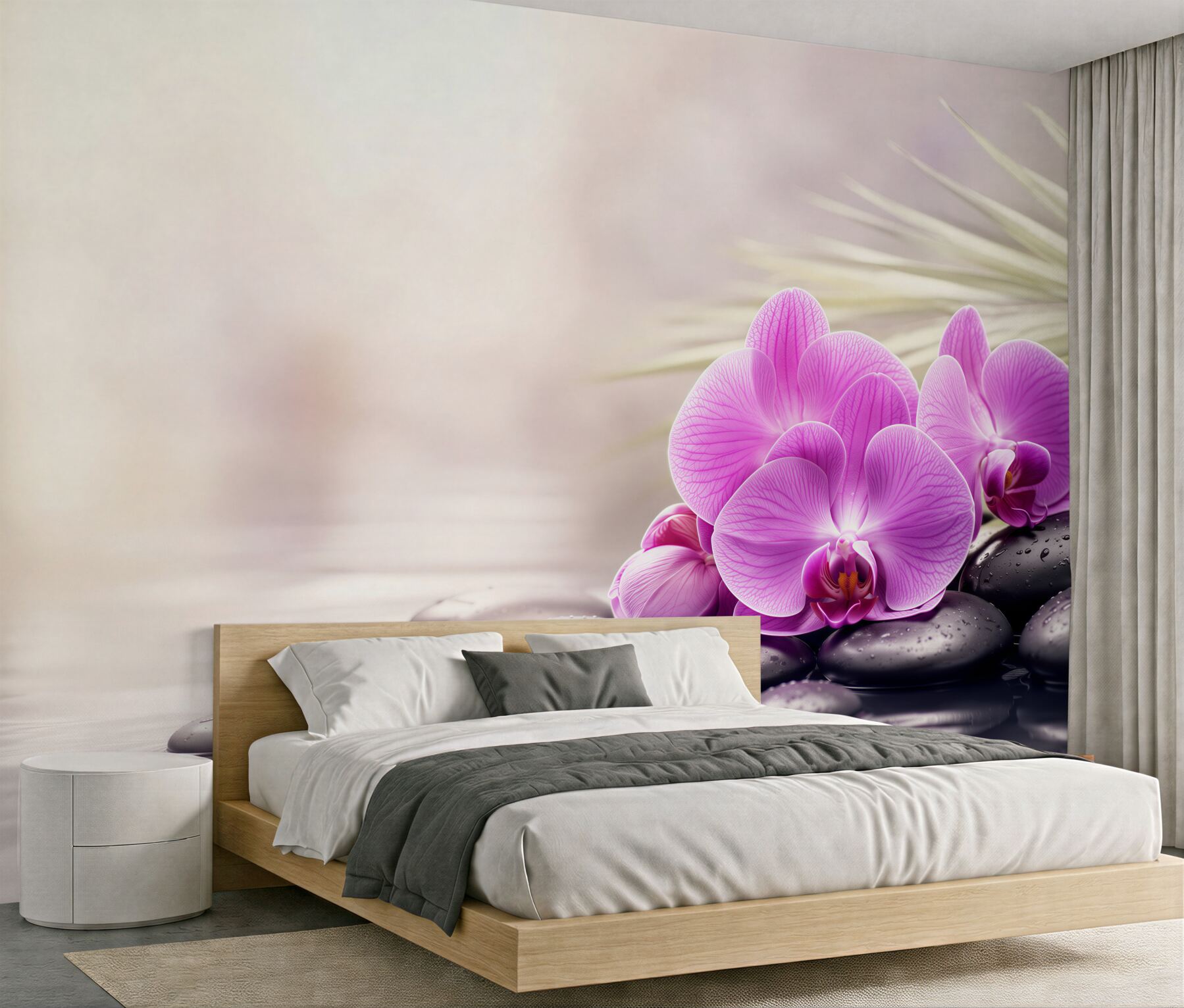 Fototapeta fioletowa orchidea na czarnym kamieniu w pobliżu wody?v23