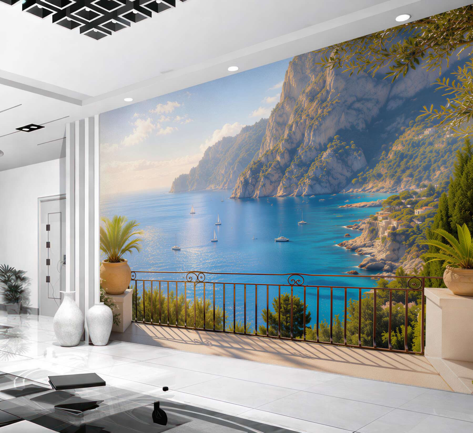 Fototapeta balkon z tarasem i widokiem na ocean?v23