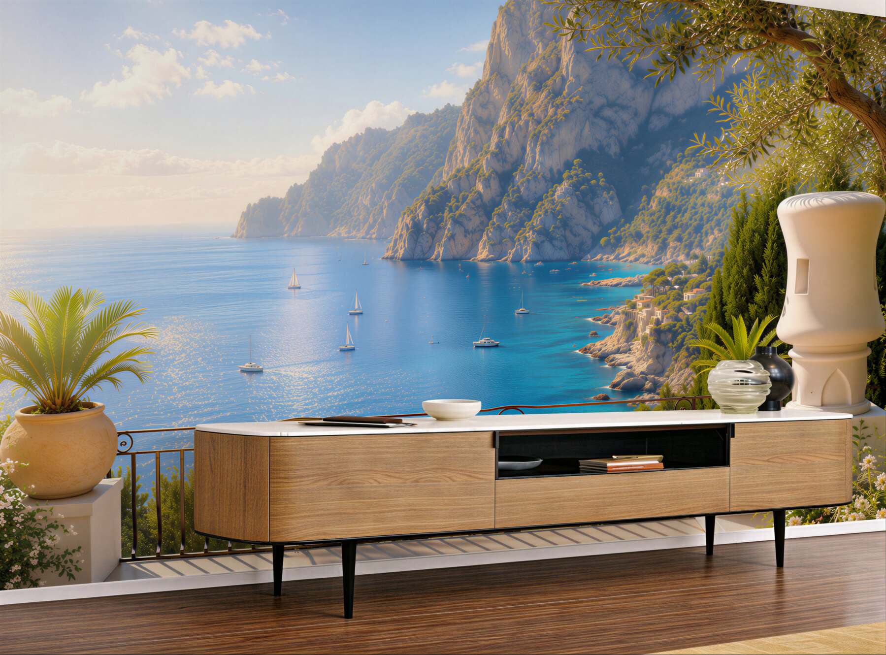 Fototapeta balkon z tarasem i widokiem na ocean?v23