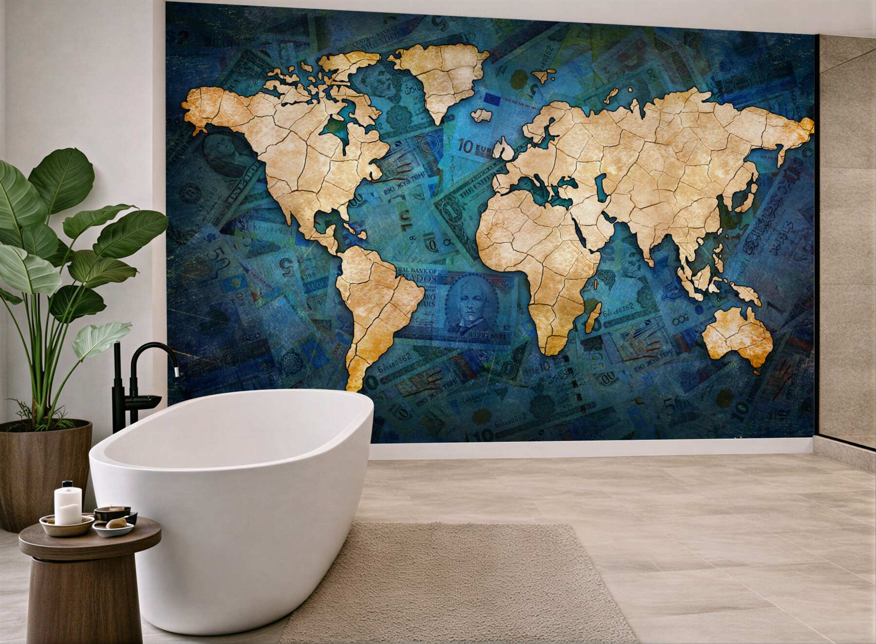 Fototapeta żółta mapa świata na błękitnej wodzie?v23