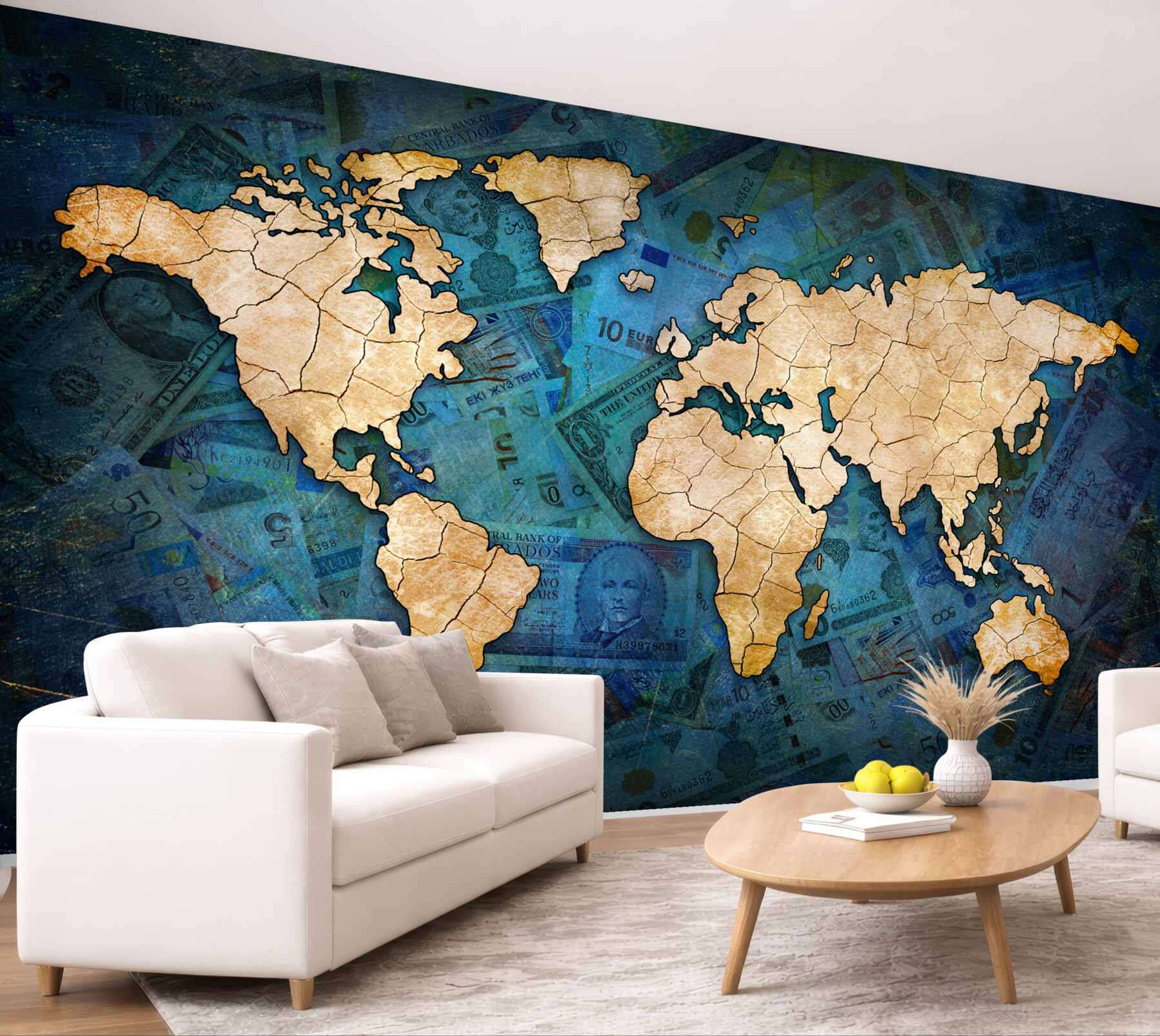 Fototapeta żółta mapa świata na błękitnej wodzie?v23