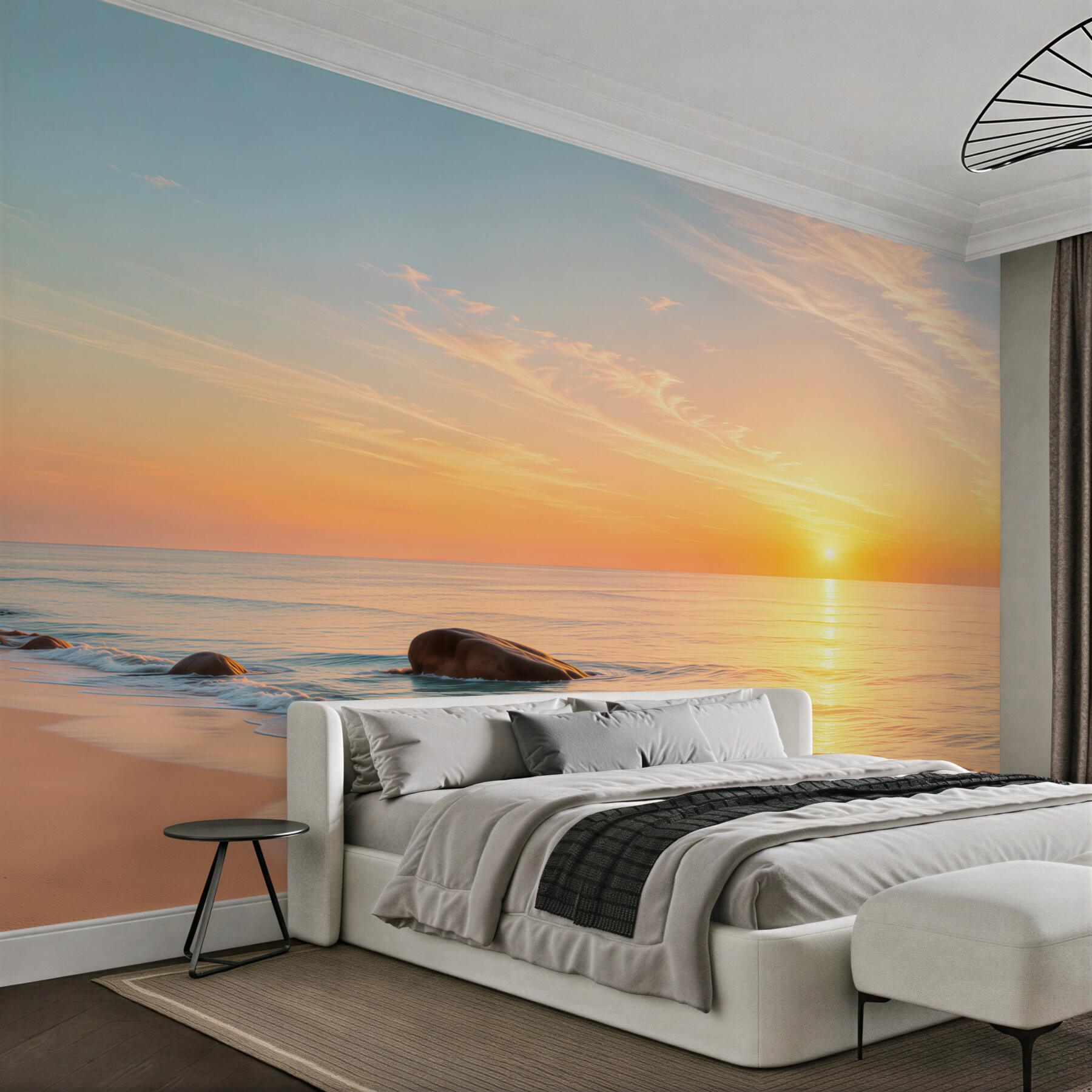 Fototapeta zachód słońca nad falami i plażą?v23