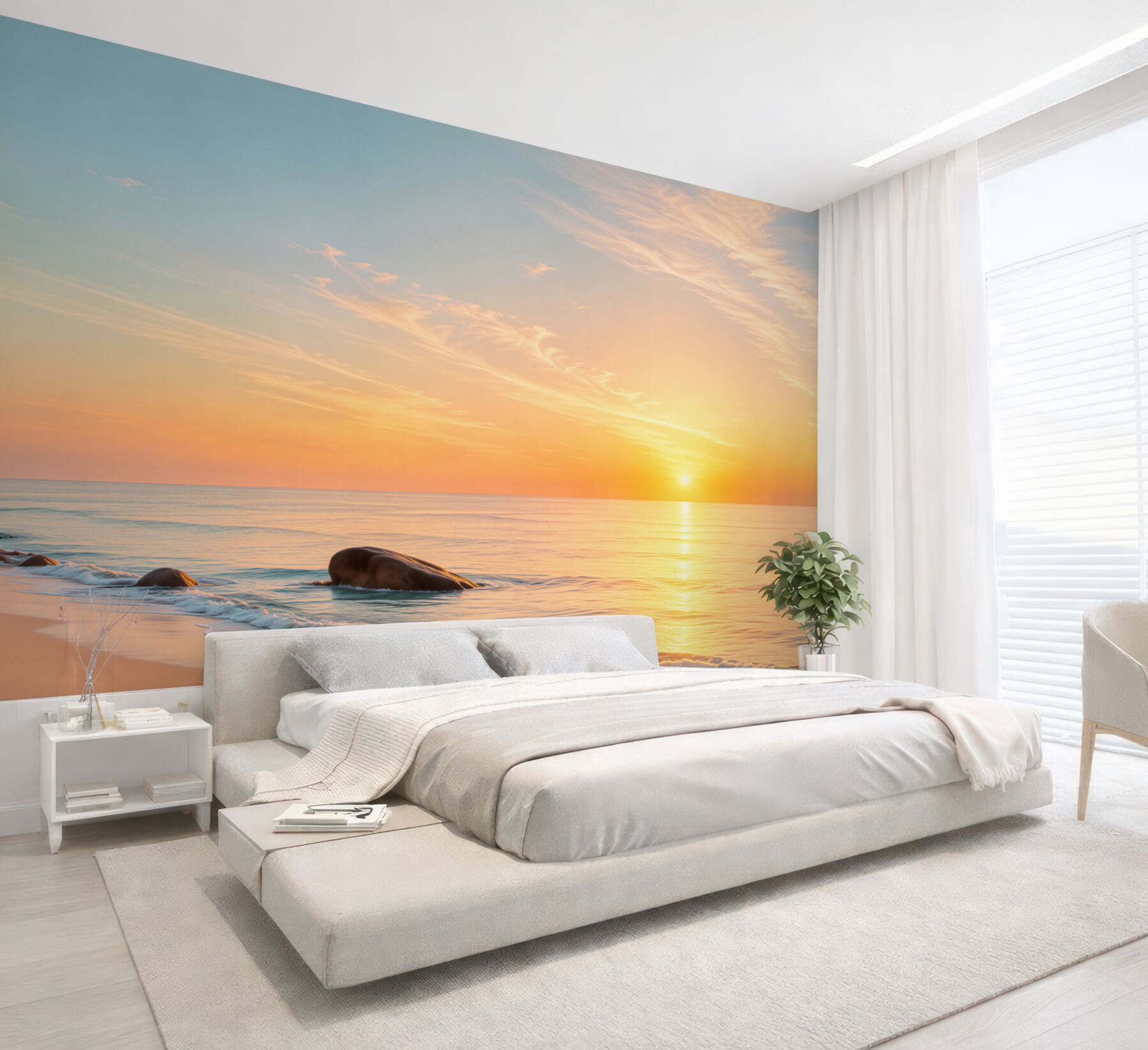 Fototapeta zachód słońca nad falami i plażą?v23