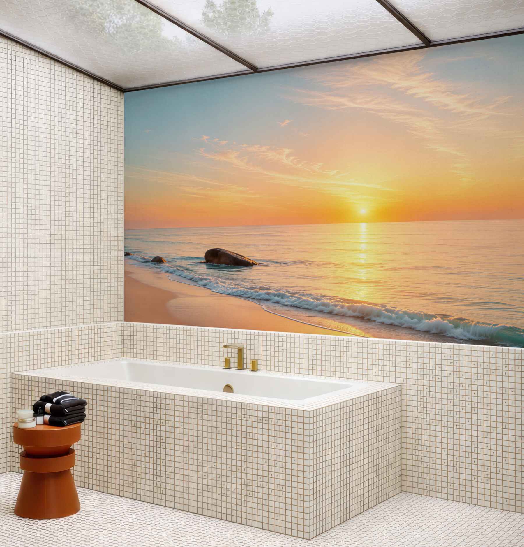 Fototapeta zachód słońca nad falami i plażą?v23
