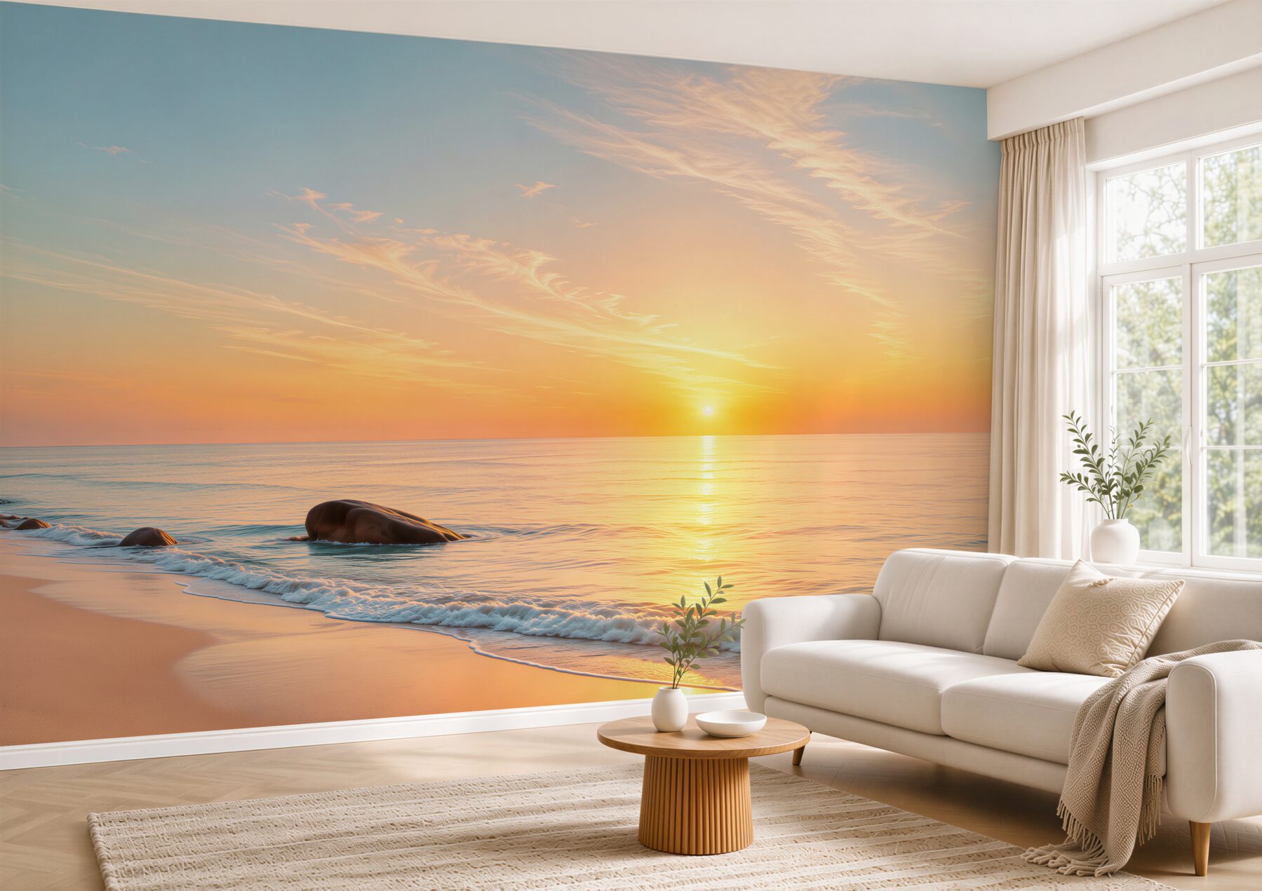 Fototapeta zachód słońca nad falami i plażą?v23