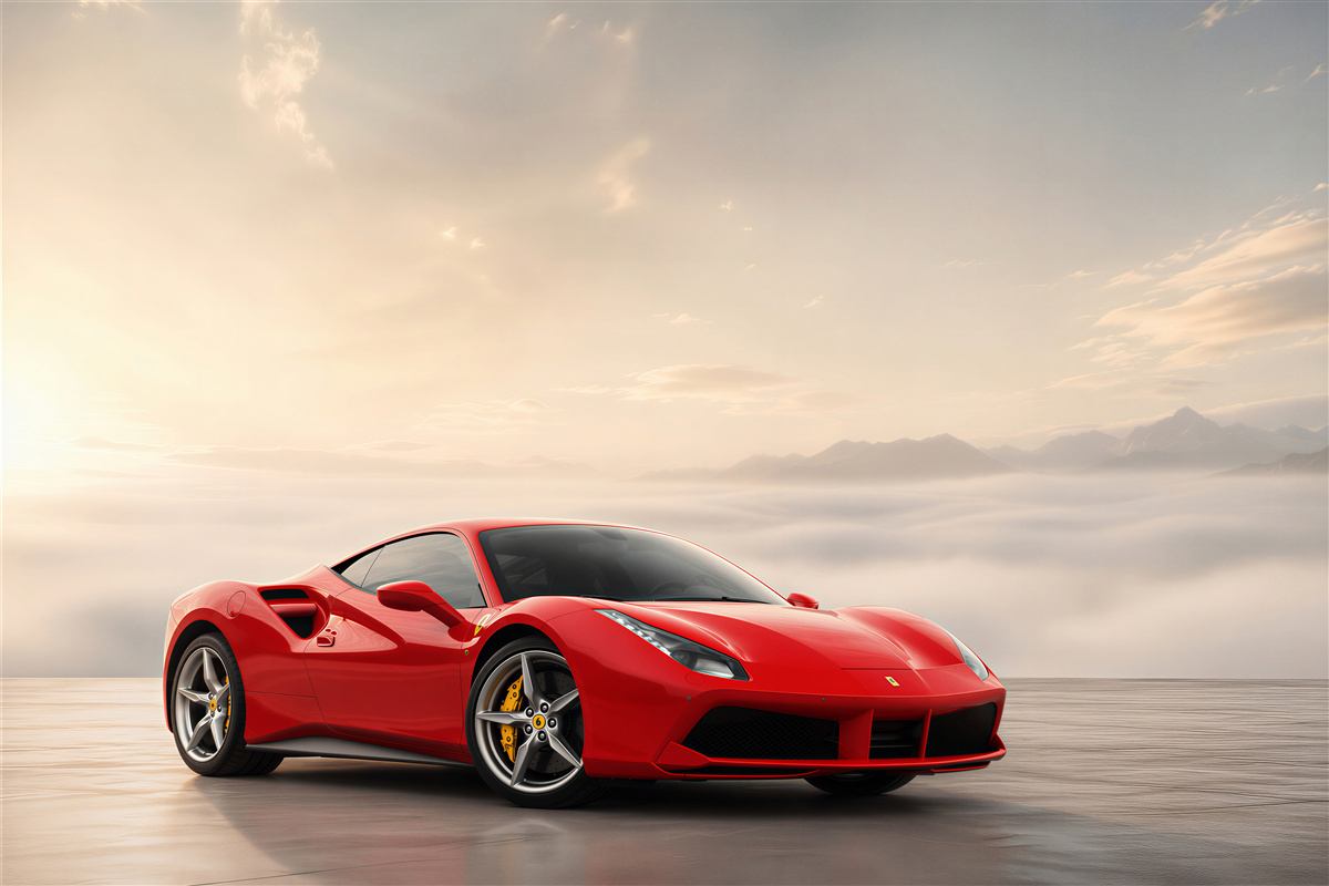 Fototapeta Jasnoczerwone Ferrari w deszczowy dzień
