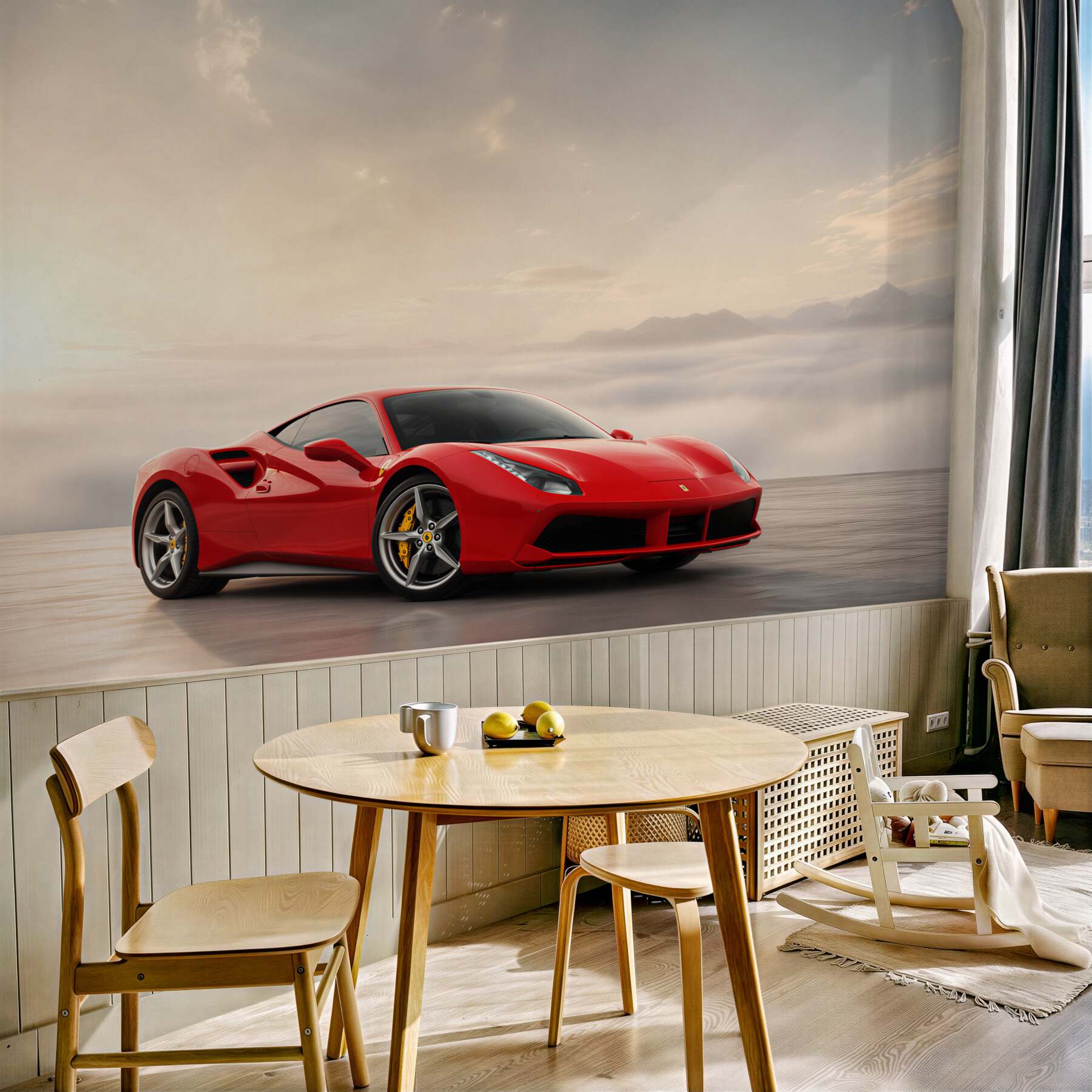 Fototapeta Jasnoczerwone Ferrari w deszczowy dzień?v23