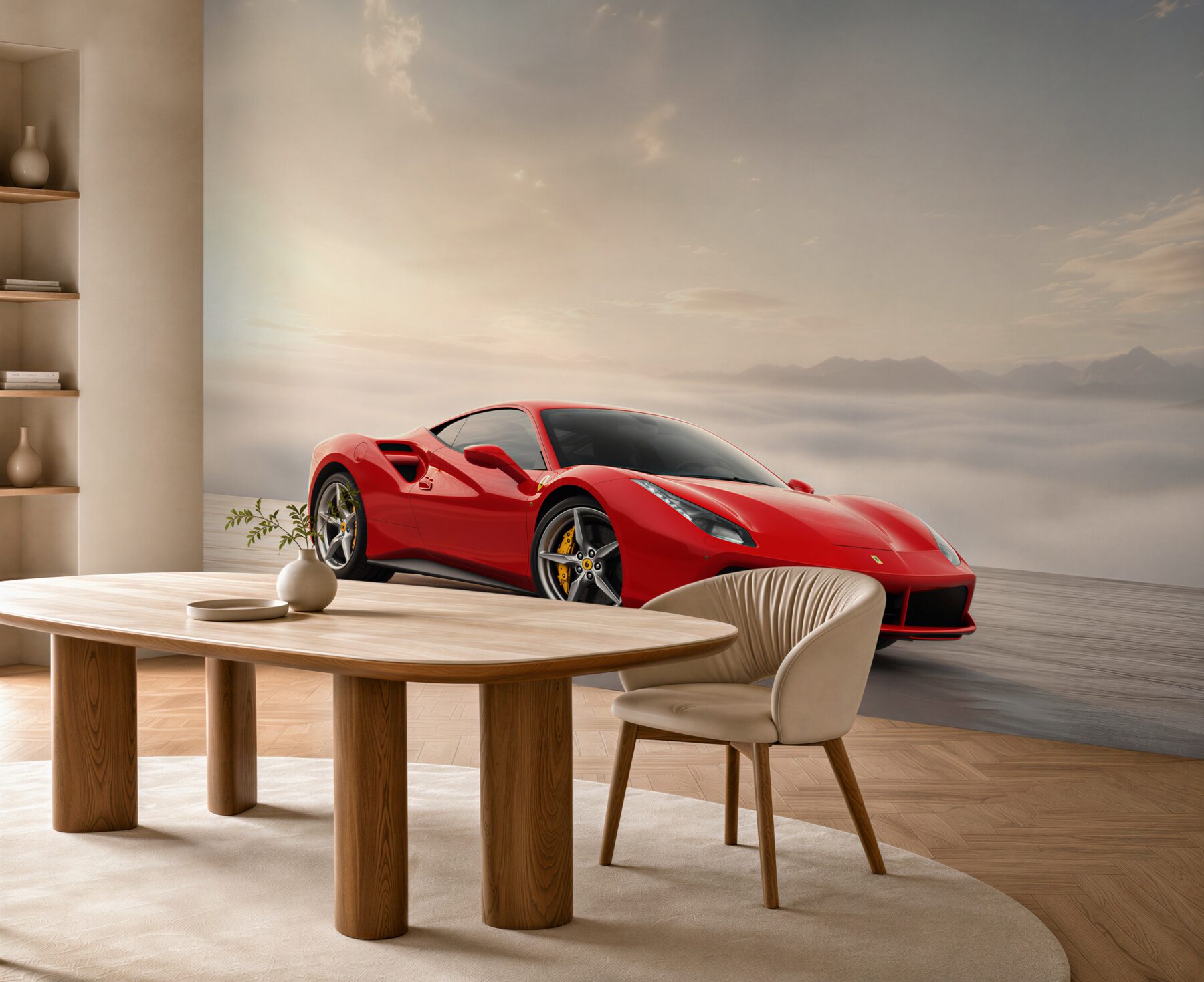 Fototapeta Jasnoczerwone Ferrari w deszczowy dzień?v23