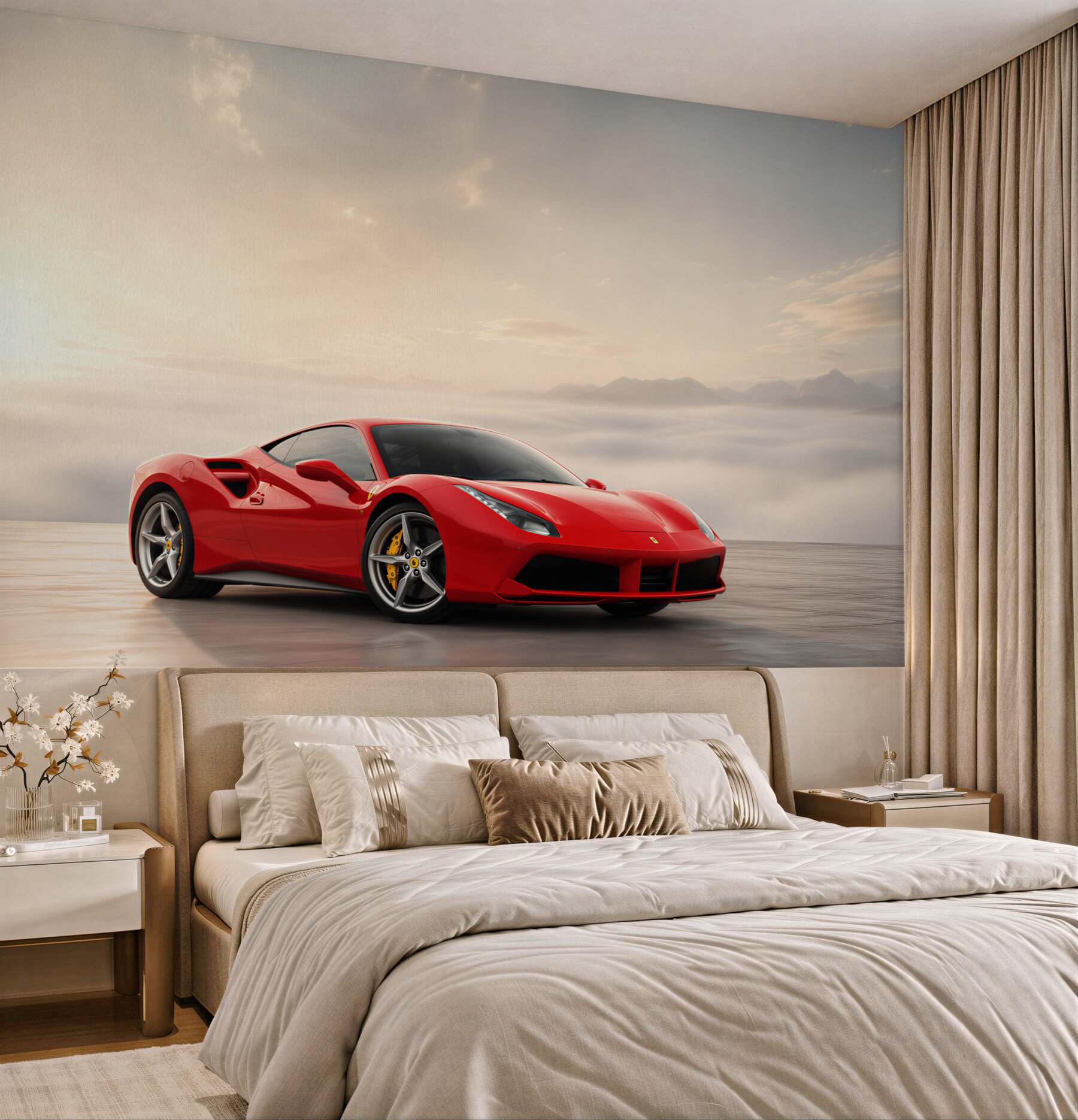 Fototapeta Jasnoczerwone Ferrari w deszczowy dzień?v23