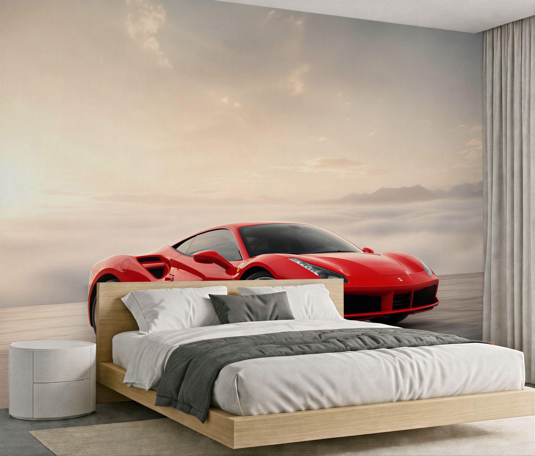 Fototapeta Jasnoczerwone Ferrari w deszczowy dzień?v23