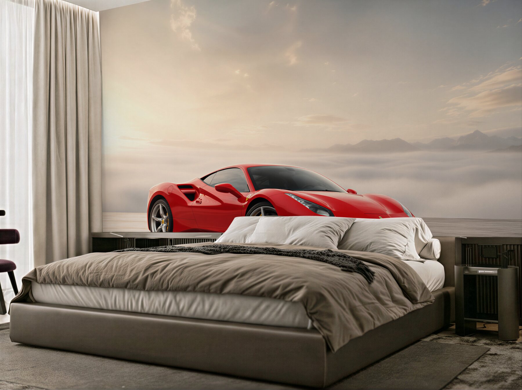 Fototapeta Jasnoczerwone Ferrari w deszczowy dzień?v23