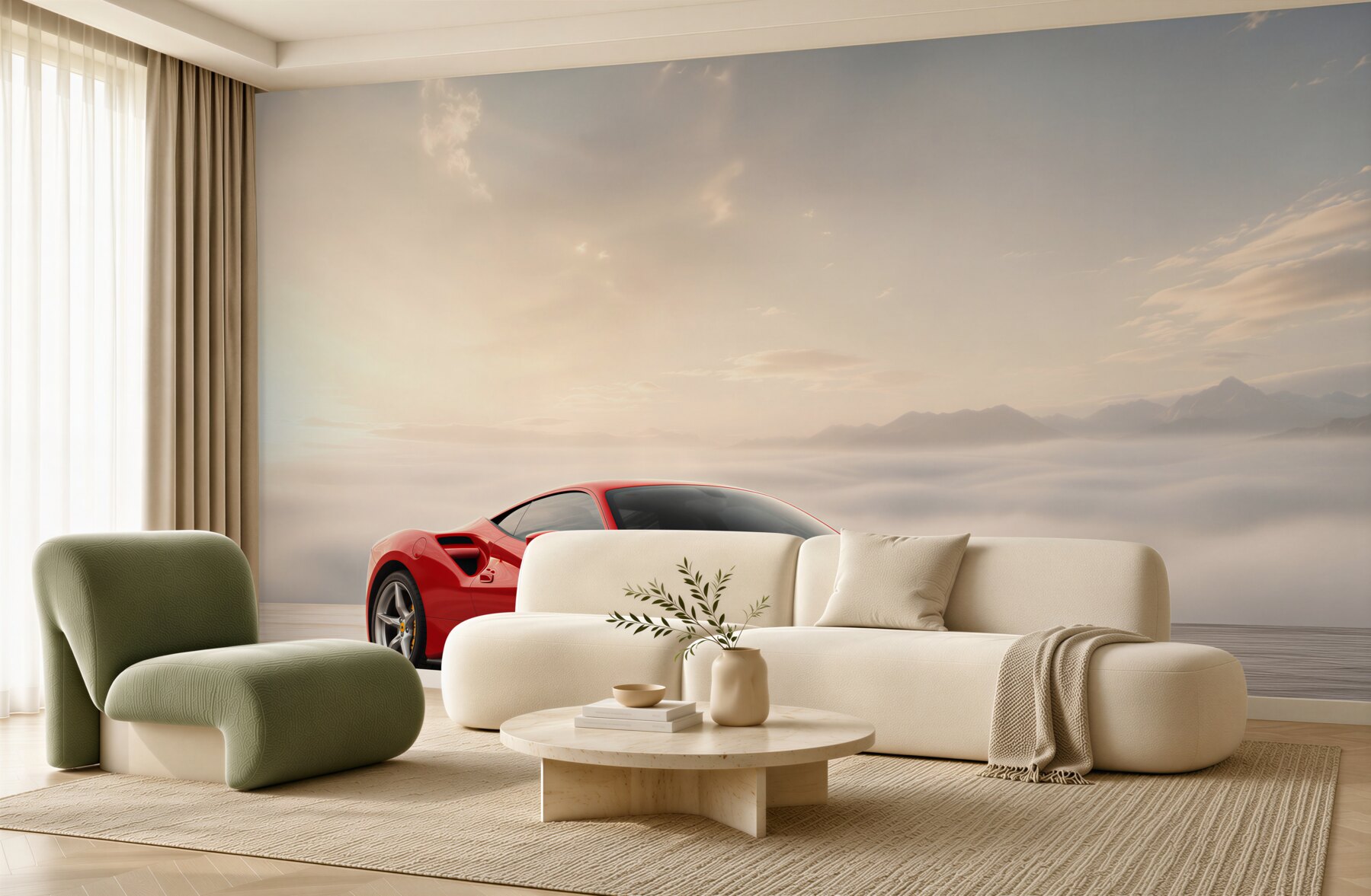 Fototapeta Jasnoczerwone Ferrari w deszczowy dzień?v23