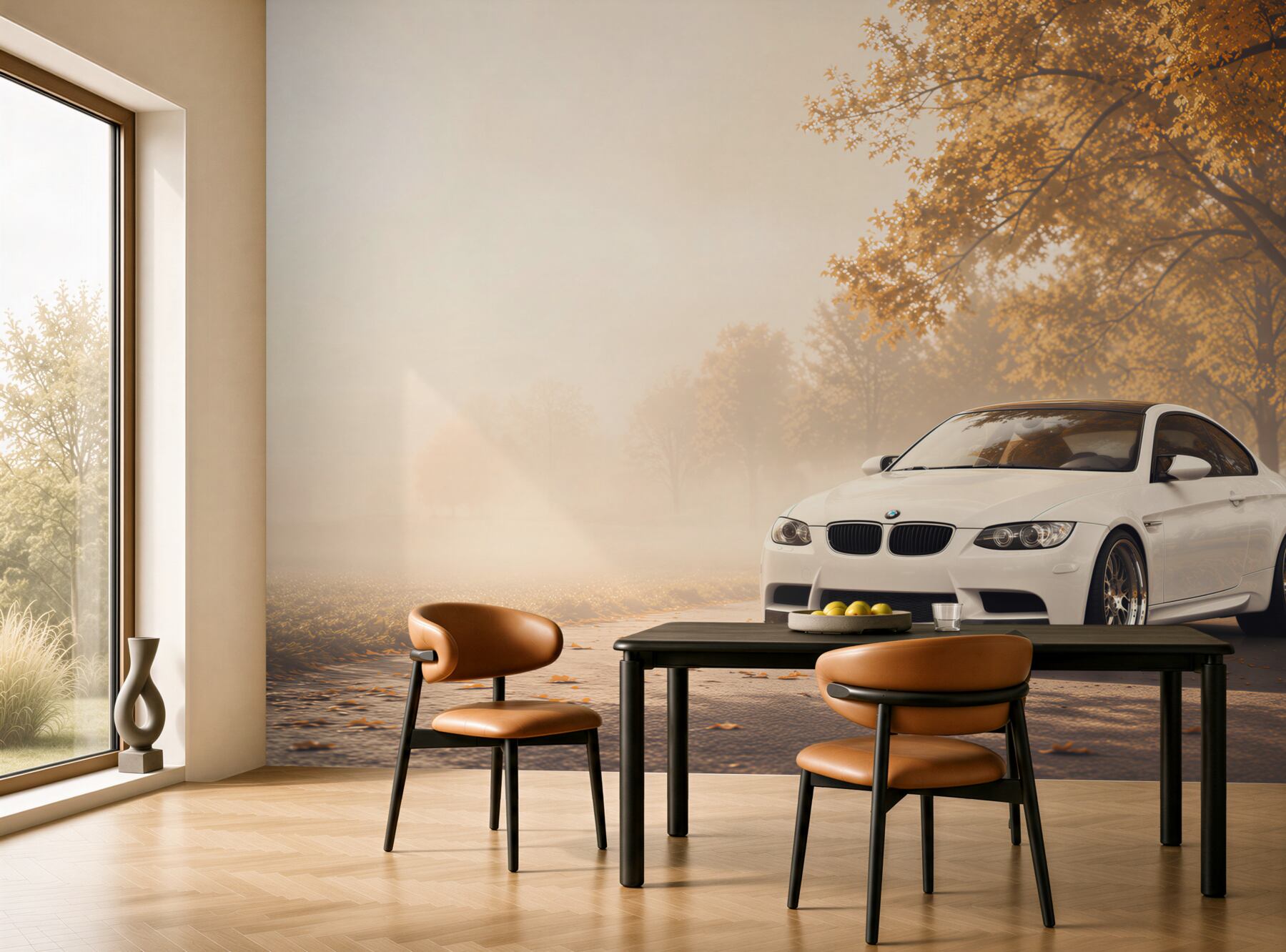 Fototapeta Białe BMW na drodze jesienią?v23