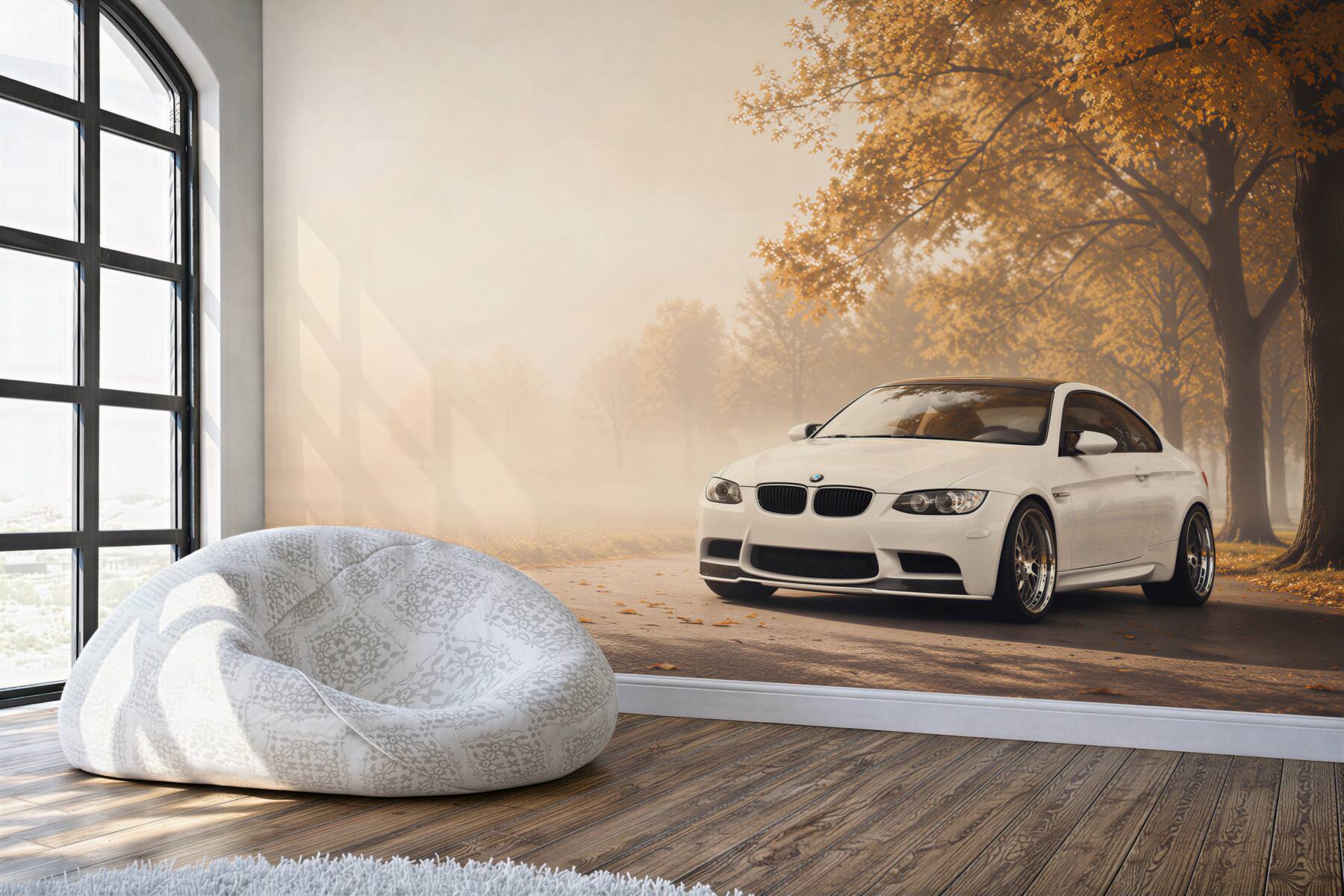 Fototapeta Białe BMW na drodze jesienią?v23