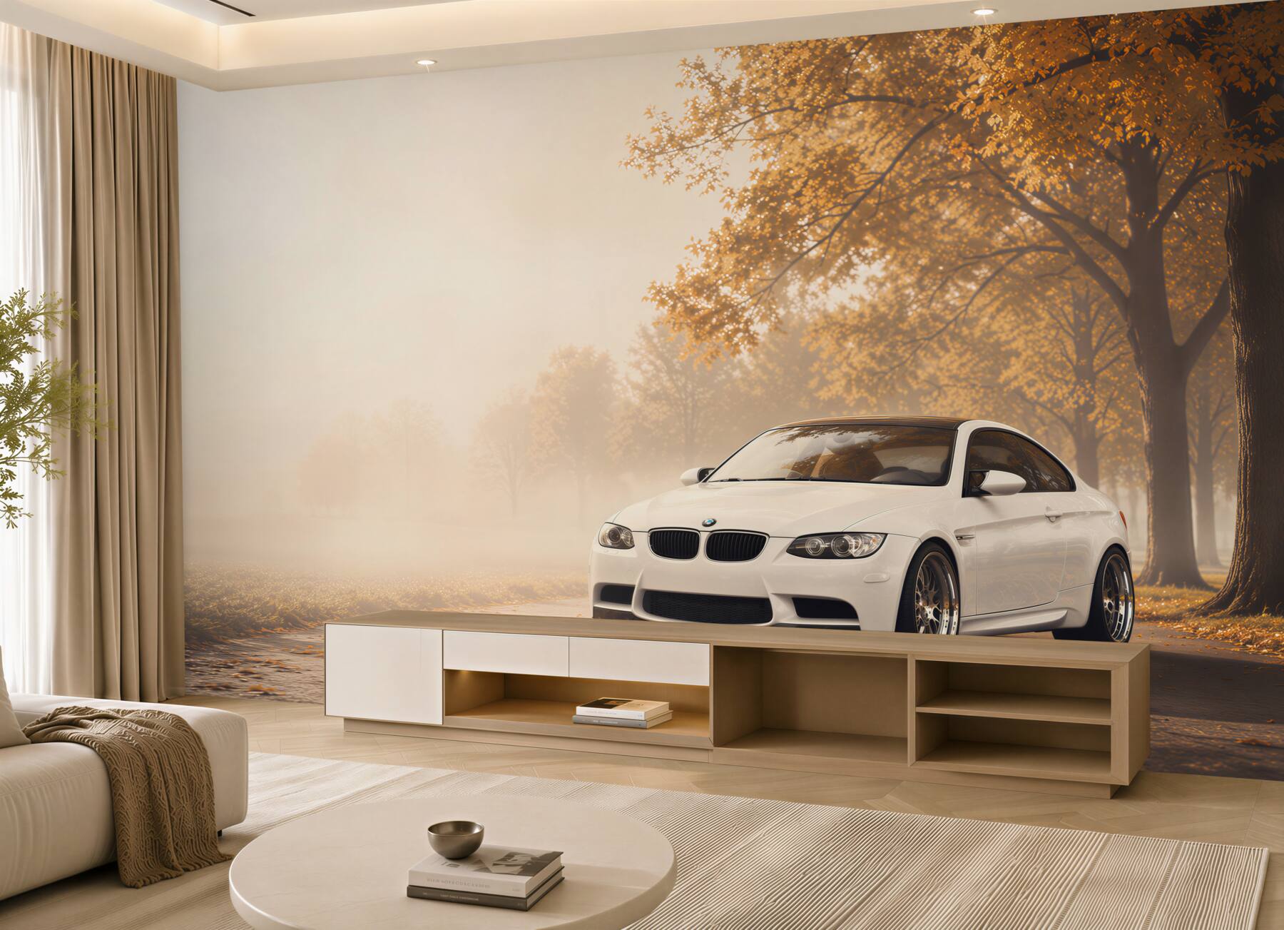 Fototapeta Białe BMW na drodze jesienią?v23