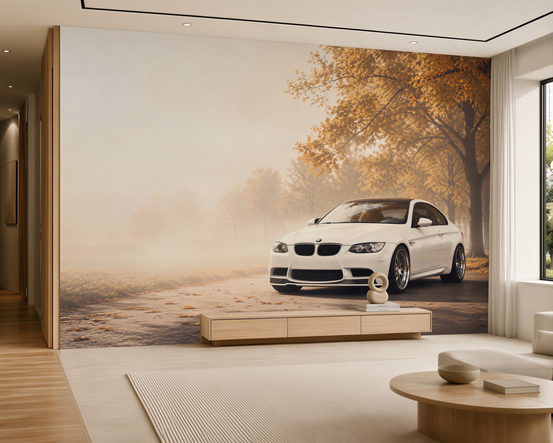 Fototapeta Białe BMW na drodze jesienią?v23