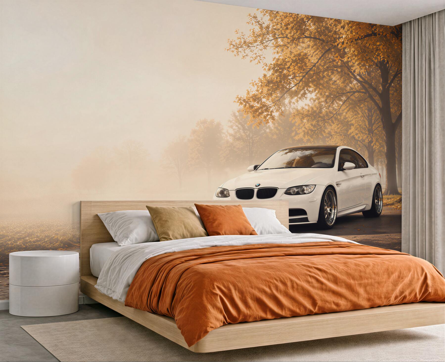 Fototapeta Białe BMW na drodze jesienią?v23