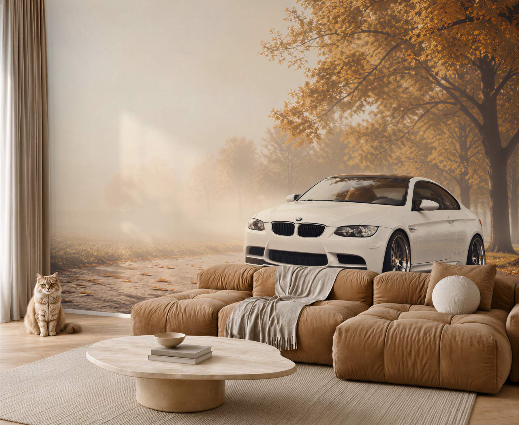 Fototapeta Białe BMW na drodze jesienią?v23