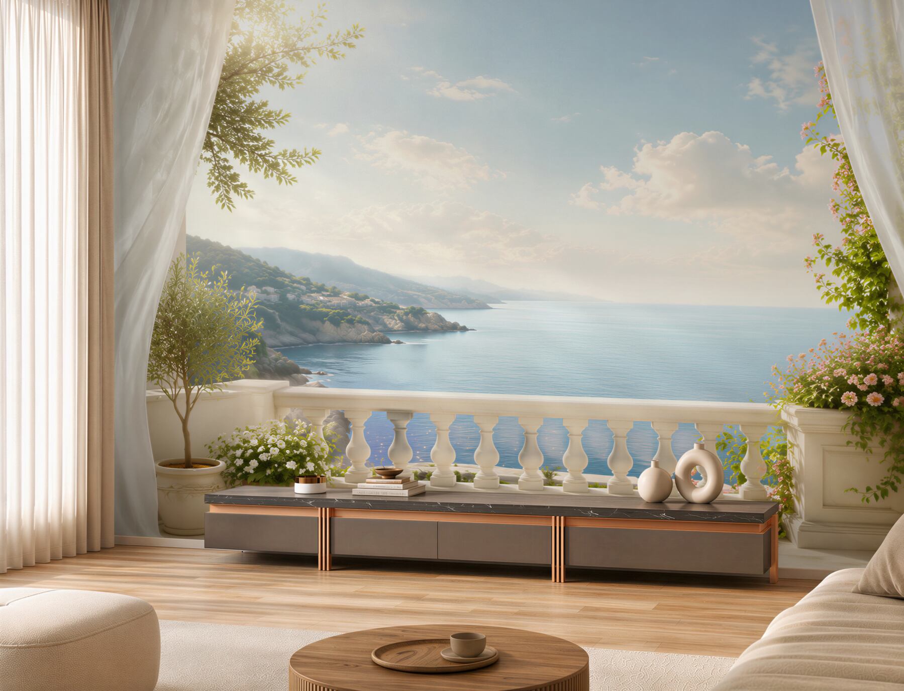 Fototapeta balkon z pięknym widokiem na ocean?v23