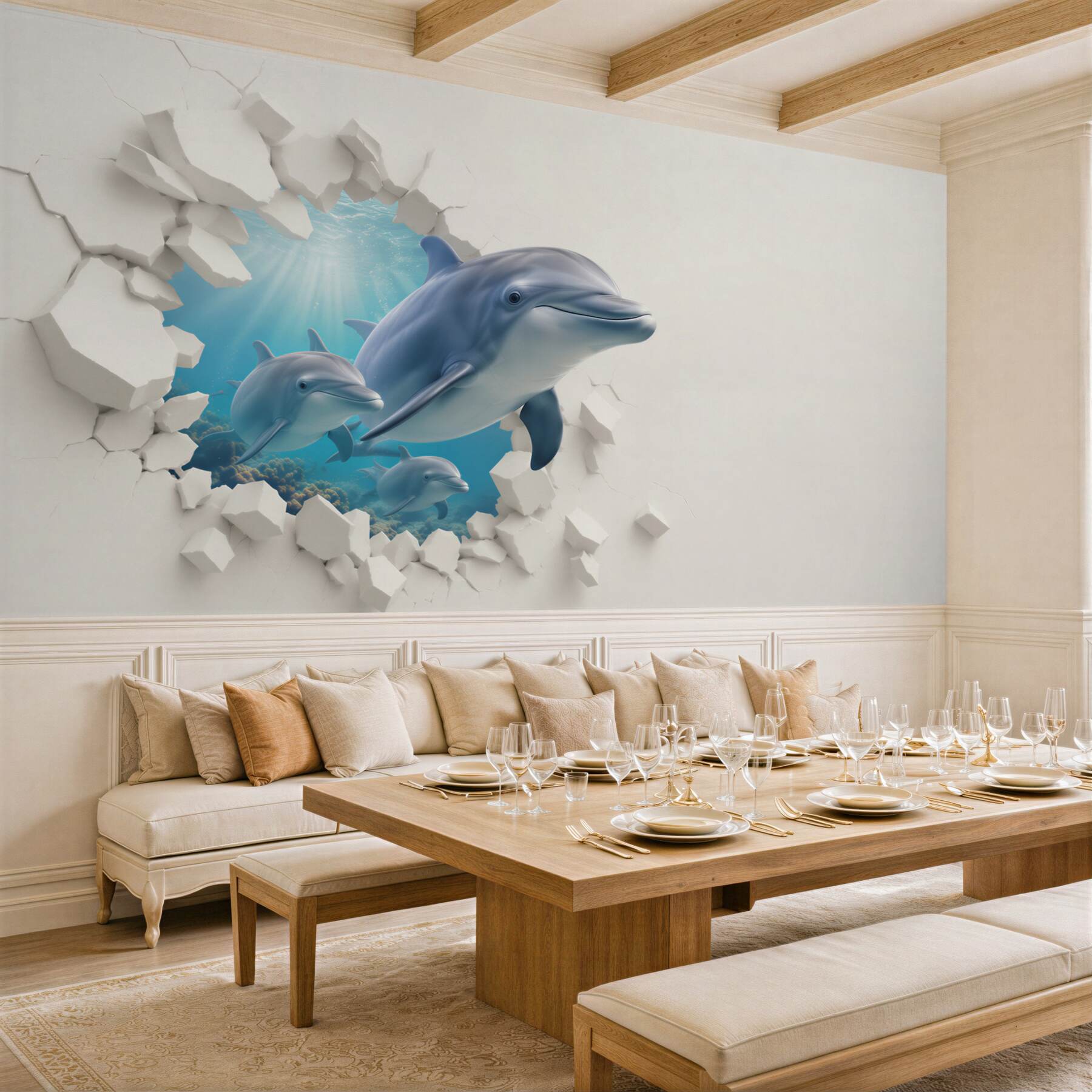 Fototapeta Delfiny rozbijają ceglany mur