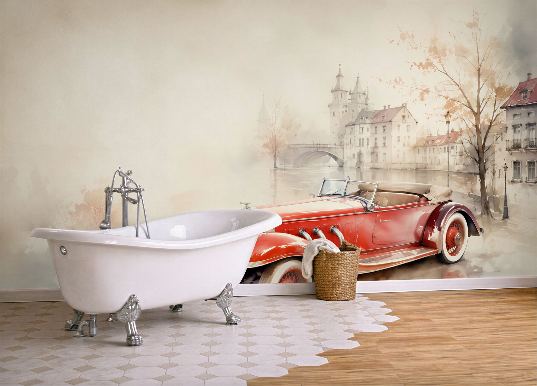 Fototapeta czerwony zabytkowy samochód?v23