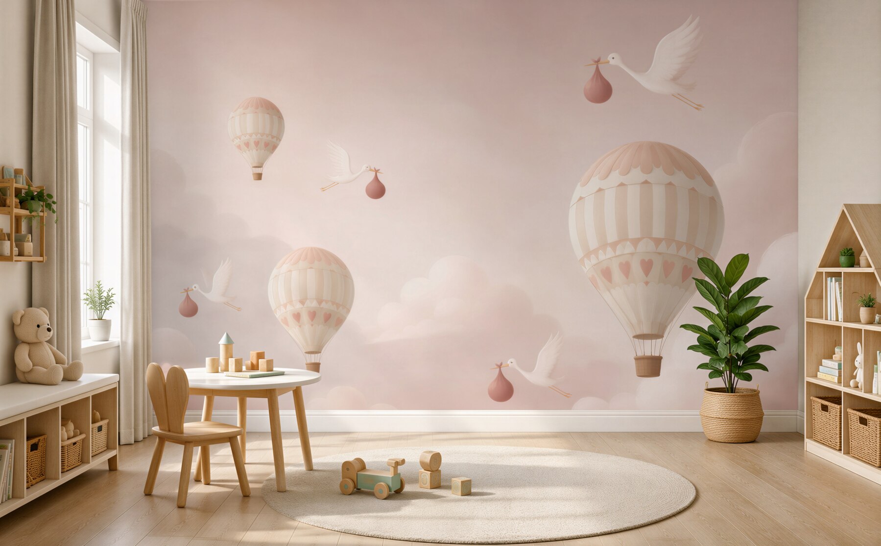 Fototapeta Bociany niosą dzieci wśród balonów?v23