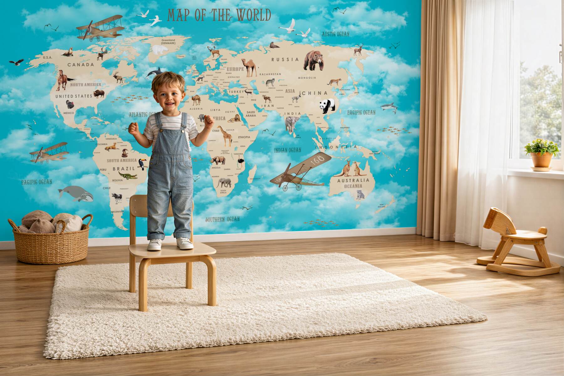 Fototapeta Mapa świata na turkusowym tle ze szczegółami?v23