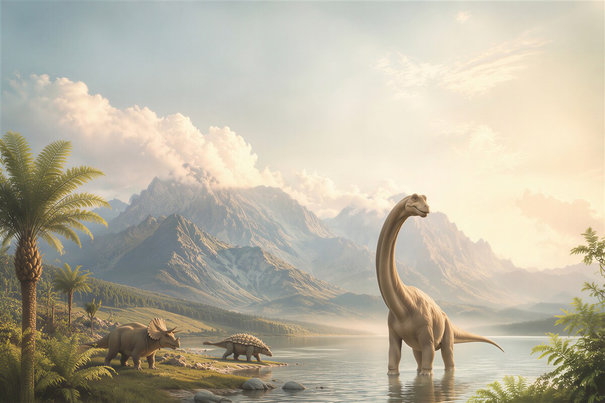 Fototapeta fantastyczne dinozaury nad wodą