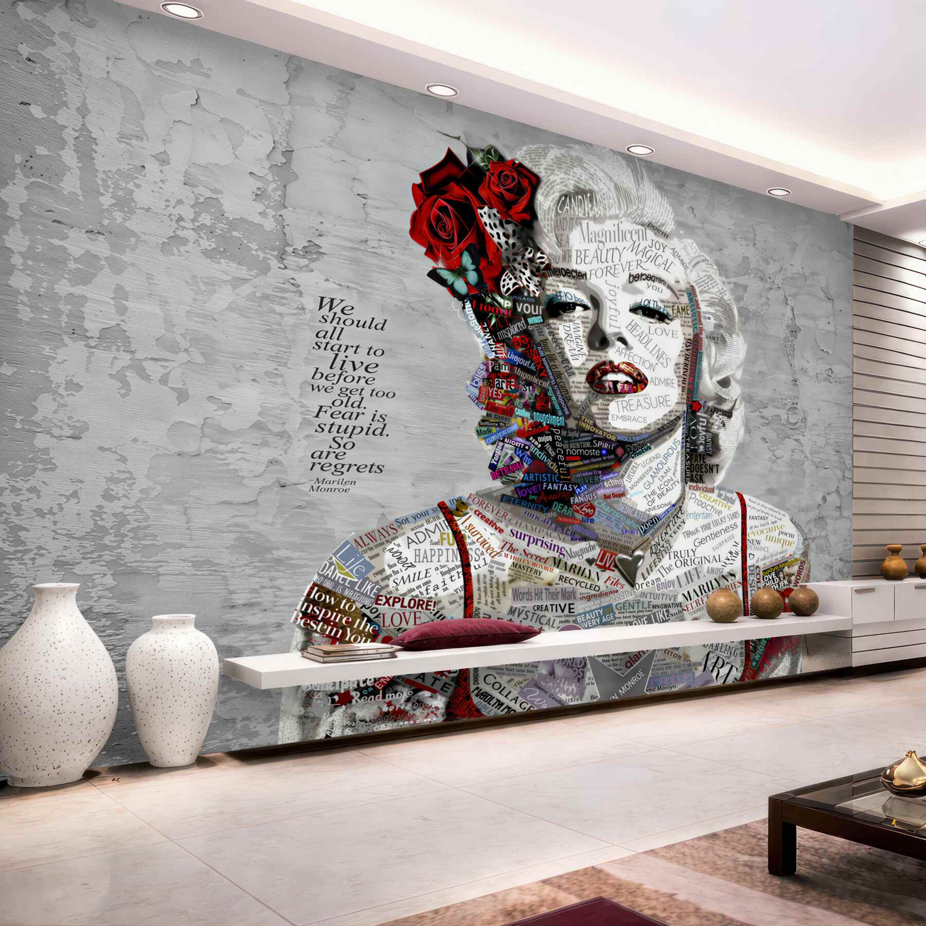 Fototapeta Marilyn Monroe z czerwonymi różami we włosach