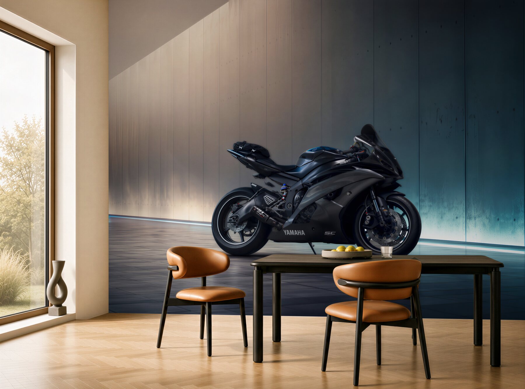 Fototapeta ciemnoniebieski zaparkowany motocykl?v23