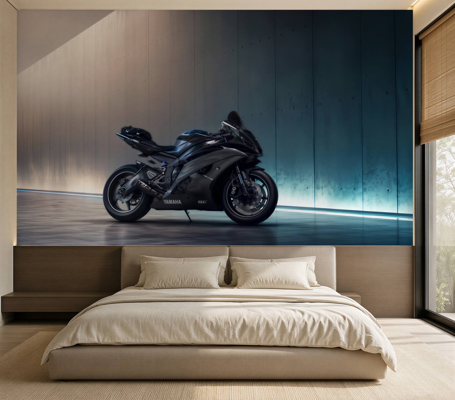 Fototapeta ciemnoniebieski zaparkowany motocykl?v23