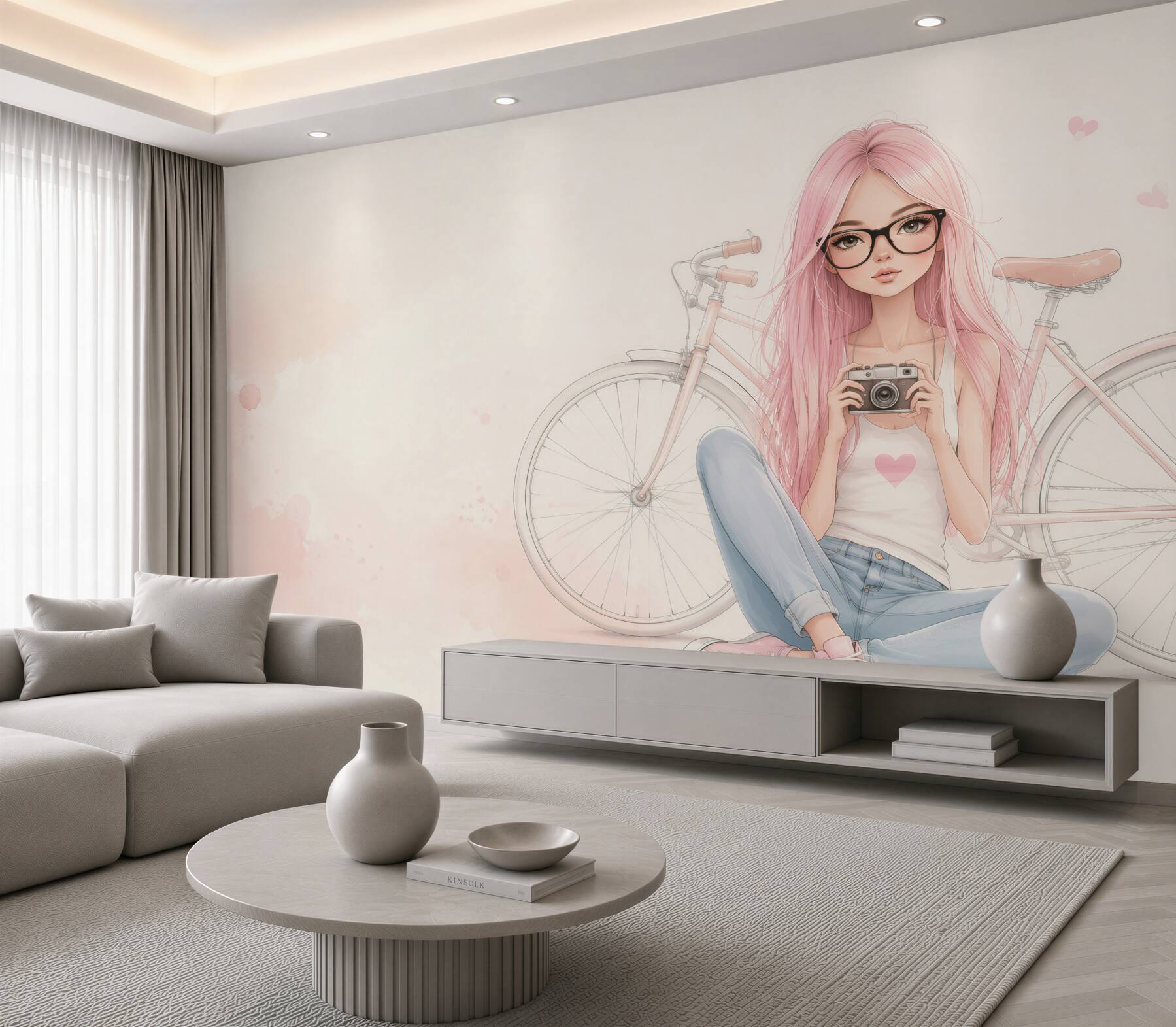 Fototapeta Dziewczyna opiera się na rowerze z aparatem w dłoniach?v23