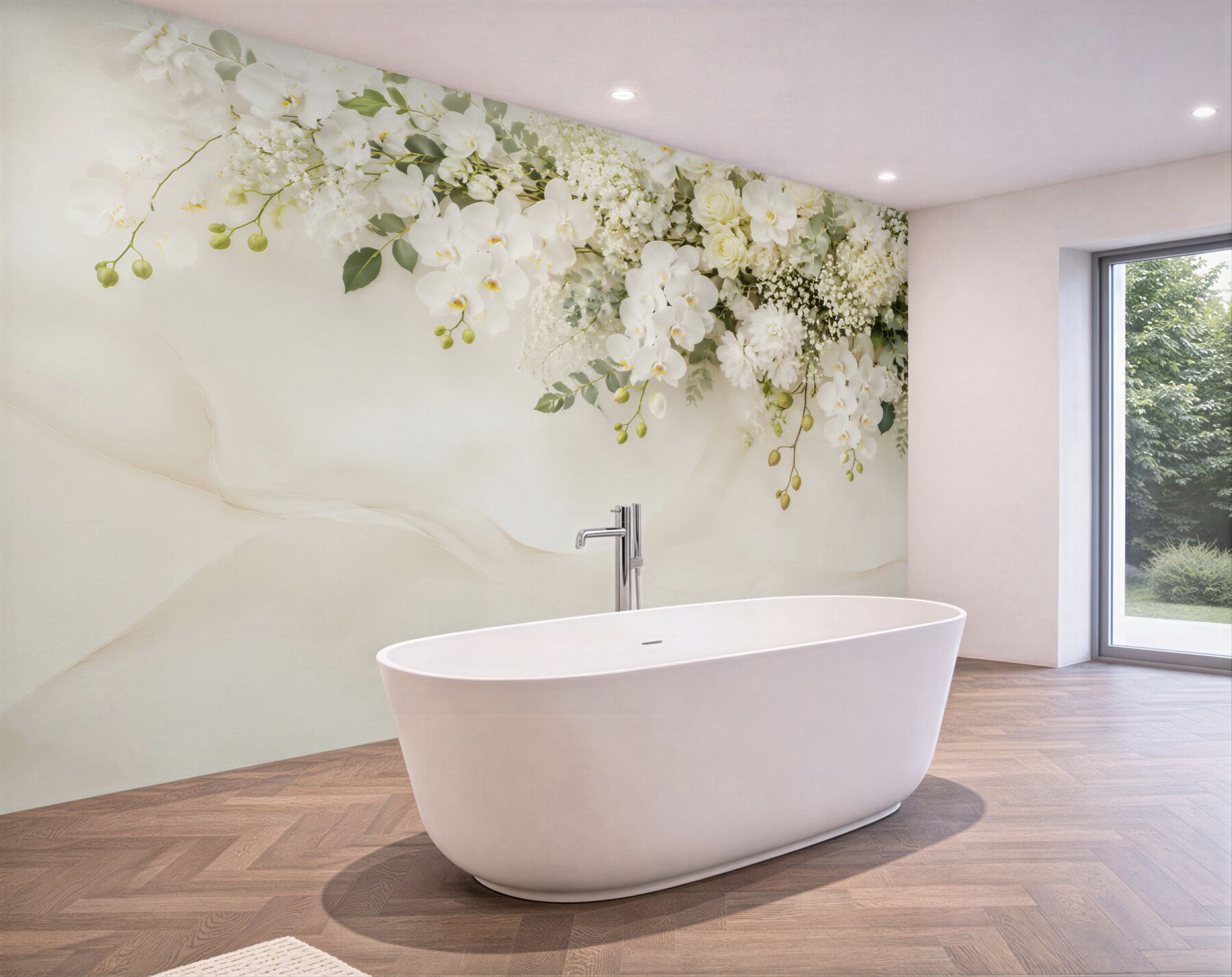 Fototapeta Wiszące białe orchidee?v23