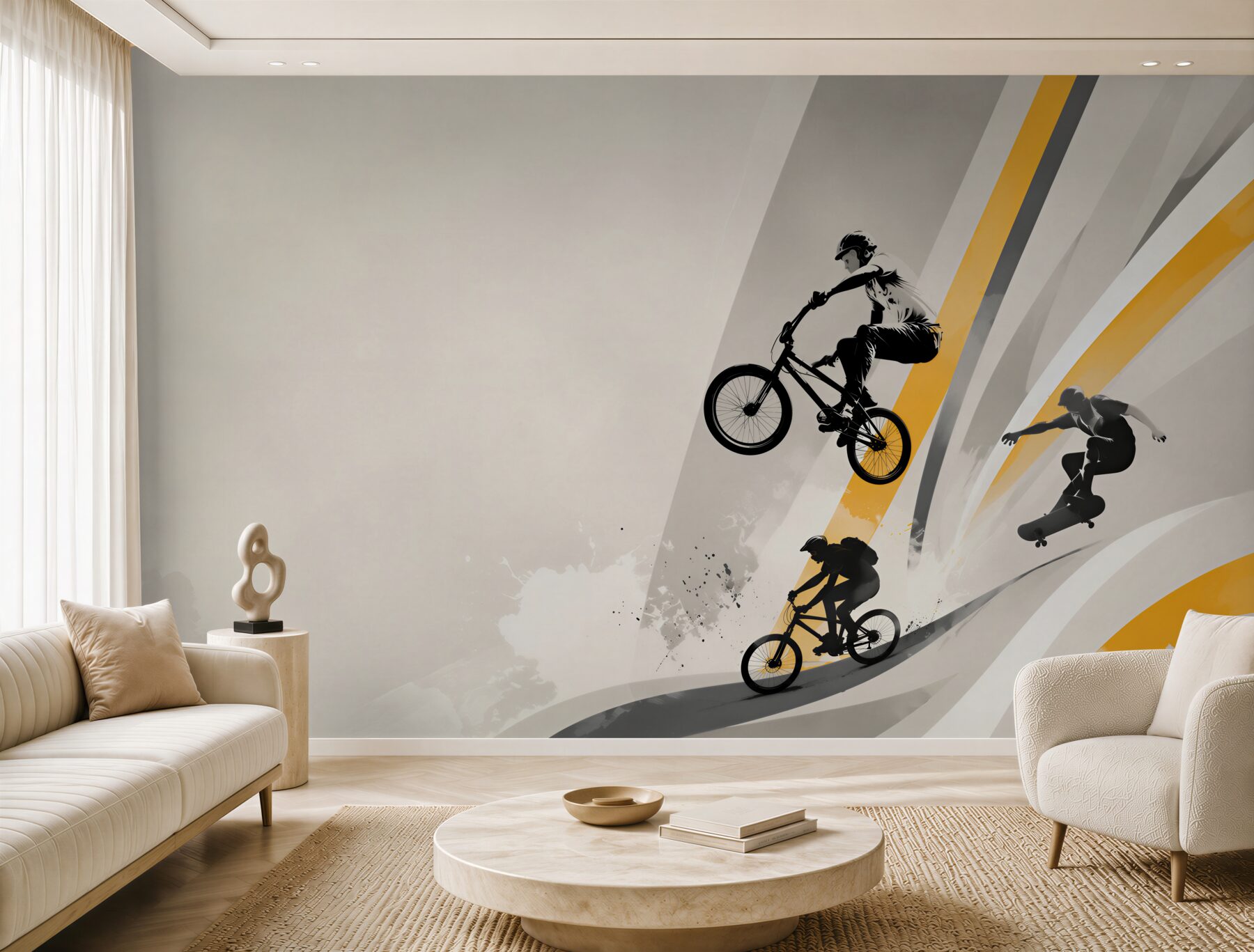 Fototapeta Chłopcy jeżdżą na rowerach i deskorolkach?v23