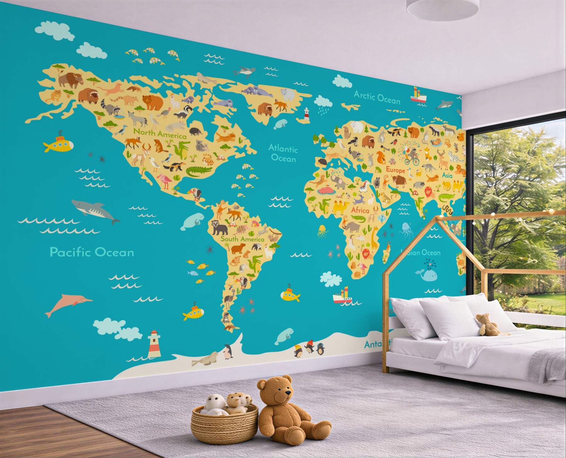 Fototapeta Mapa świata ze zwierzętami i mieszkańcami?v23