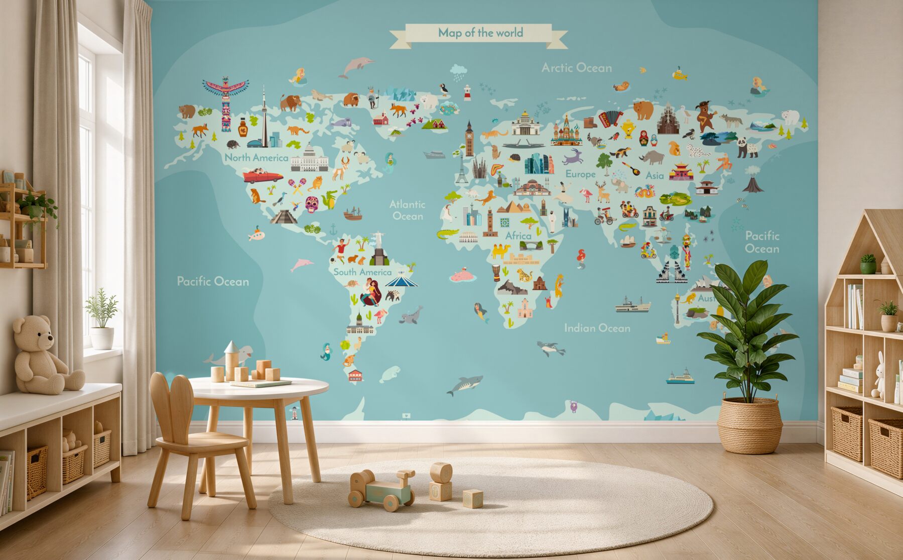 Fototapeta Mapa świata z punktami orientacyjnymi