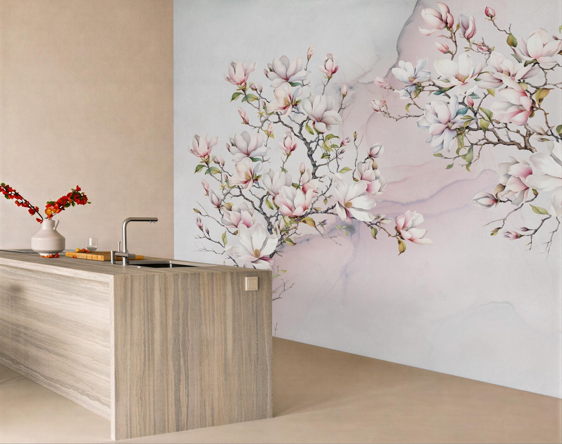 Fototapeta Piękne białe i różowe gałęzie magnolii?v23