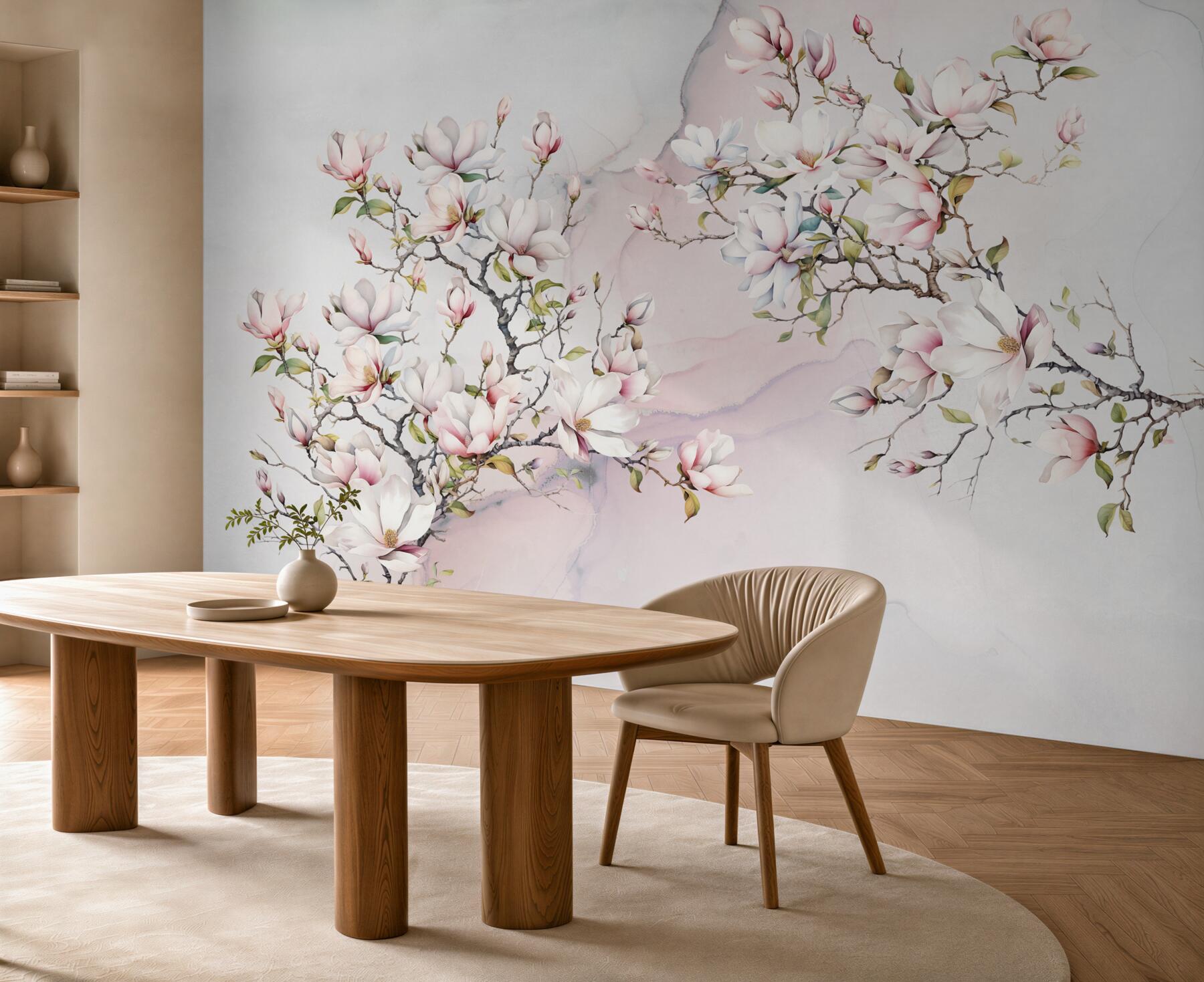 Fototapeta Piękne białe i różowe gałęzie magnolii?v23