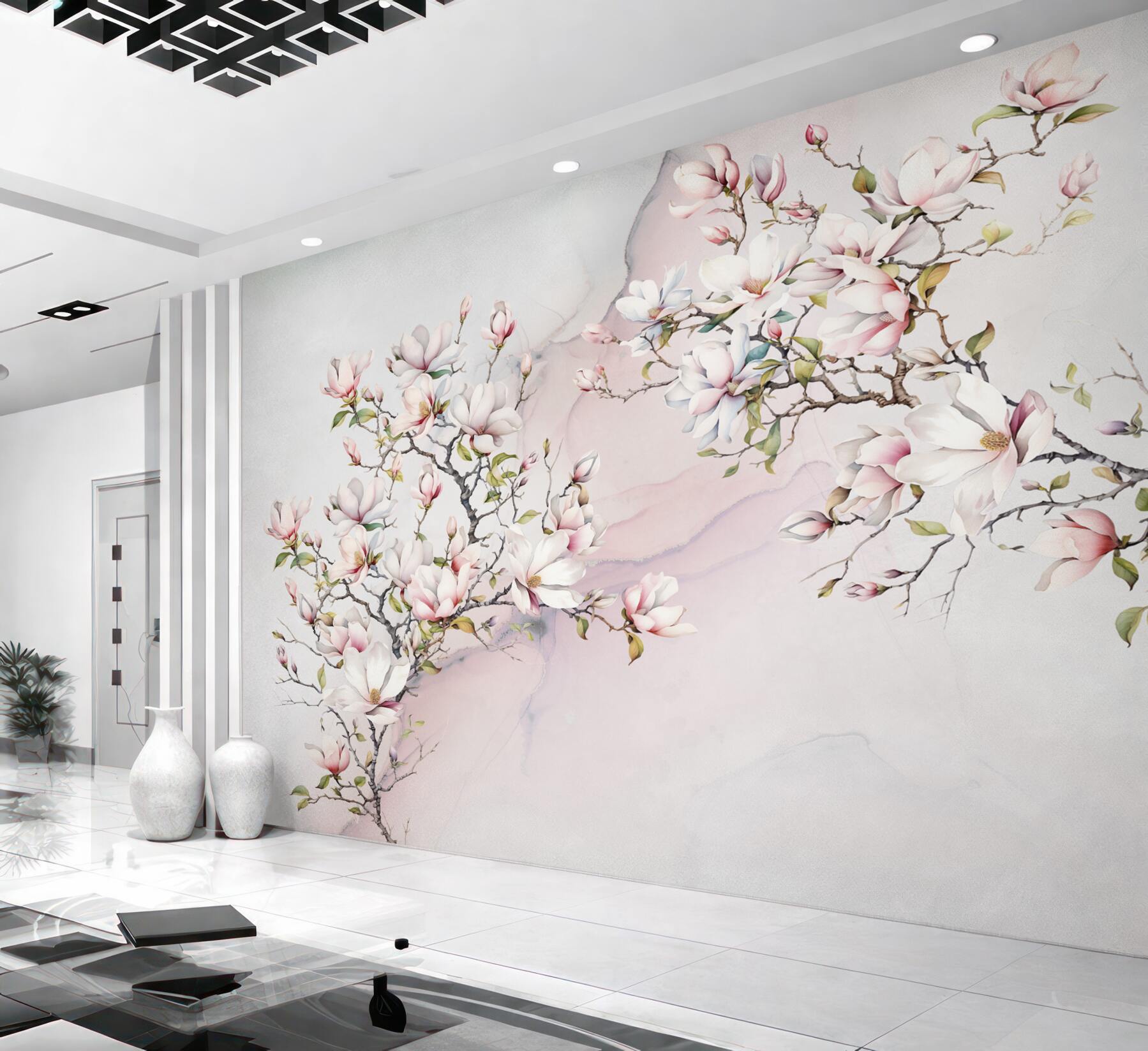 Fototapeta Piękne białe i różowe gałęzie magnolii?v23