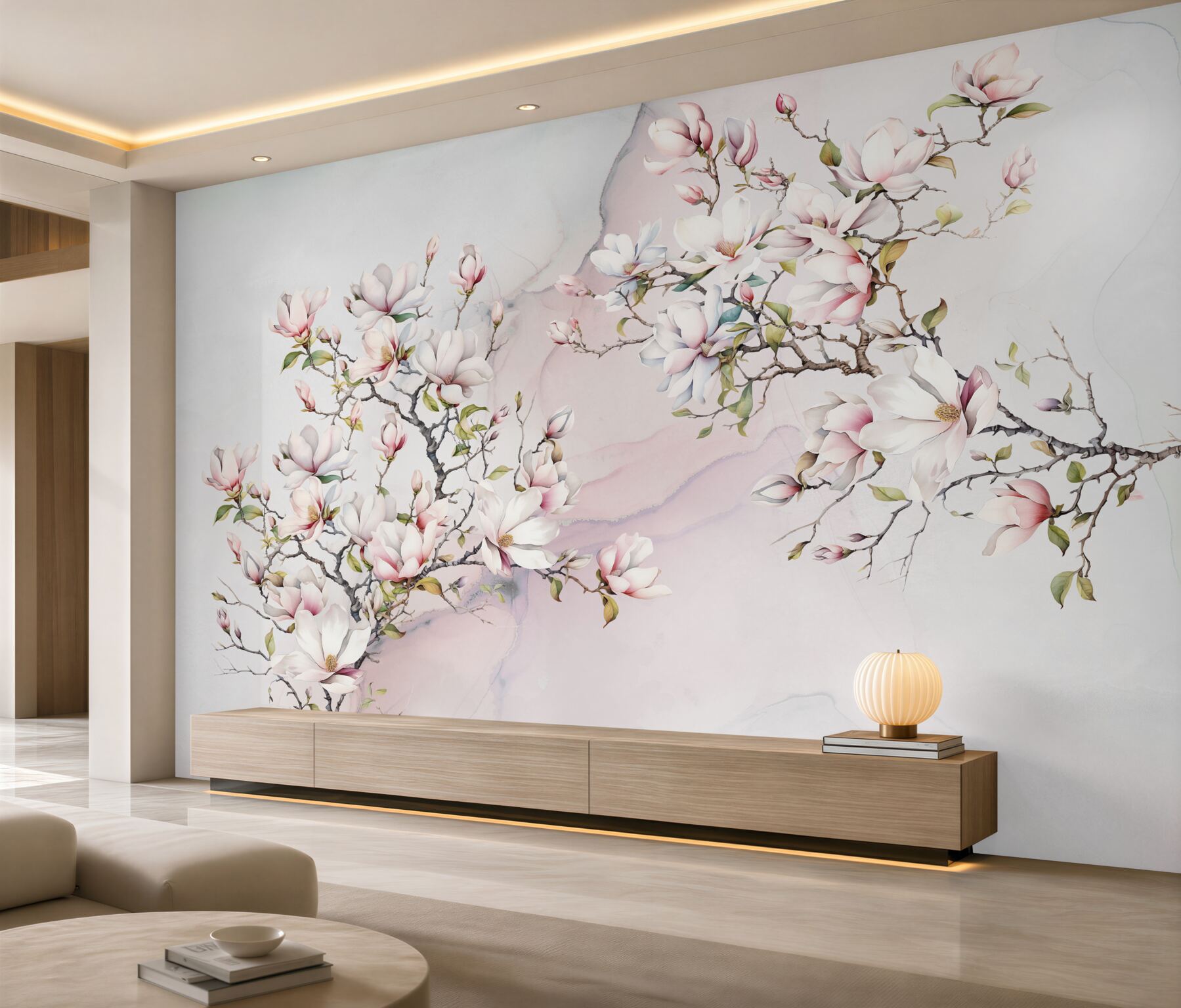 Fototapeta Piękne białe i różowe gałęzie magnolii?v23