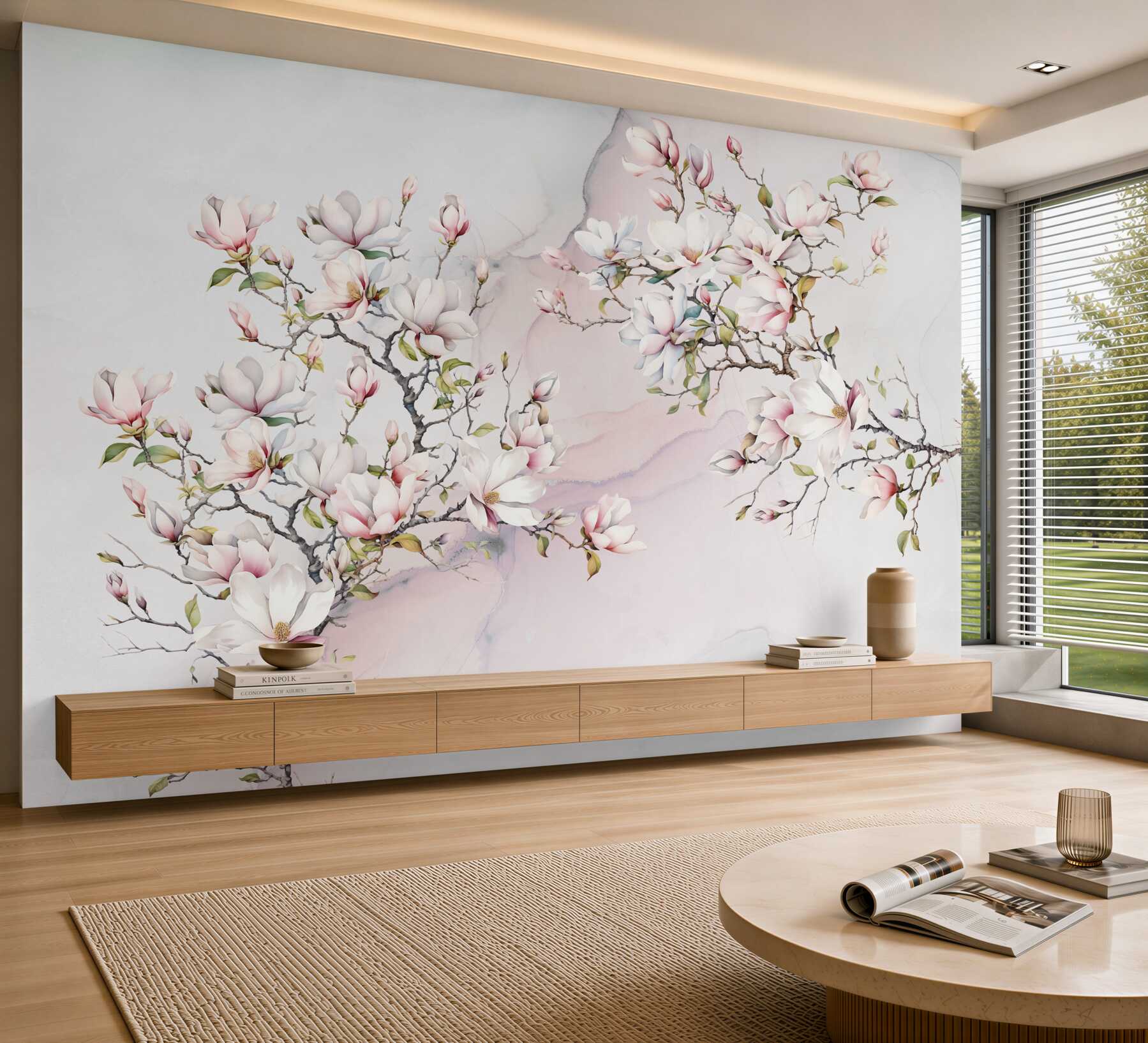 Fototapeta Piękne białe i różowe gałęzie magnolii?v23