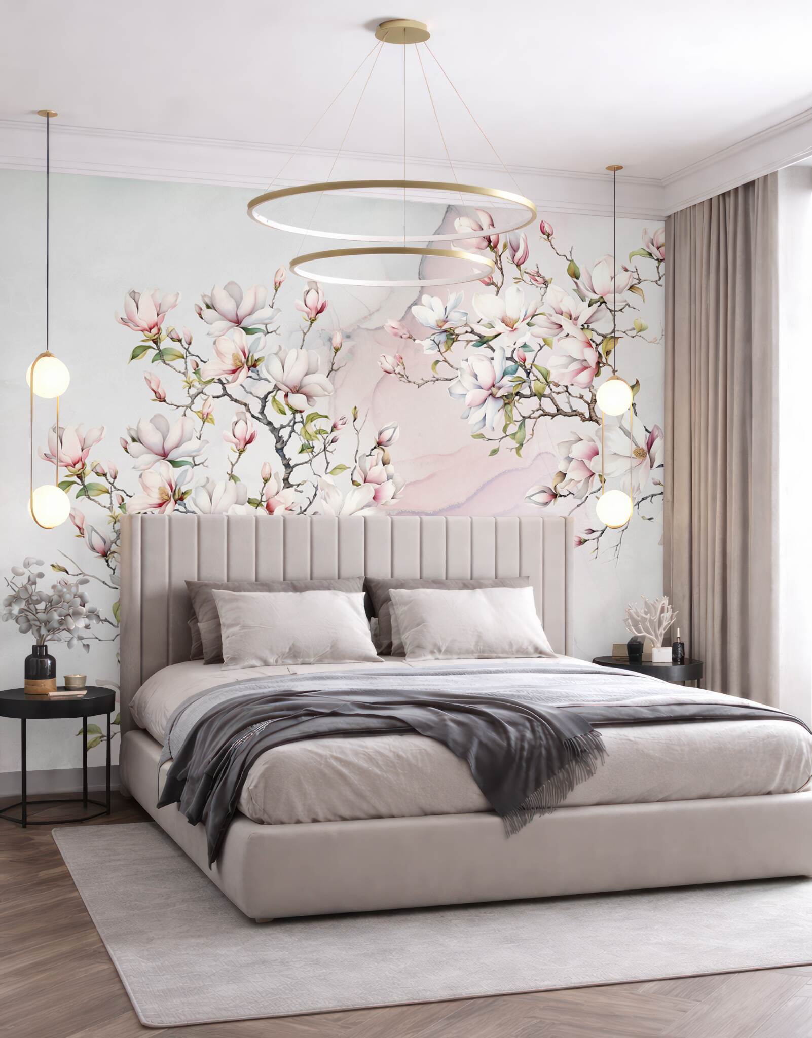 Fototapeta Piękne białe i różowe gałęzie magnolii?v23