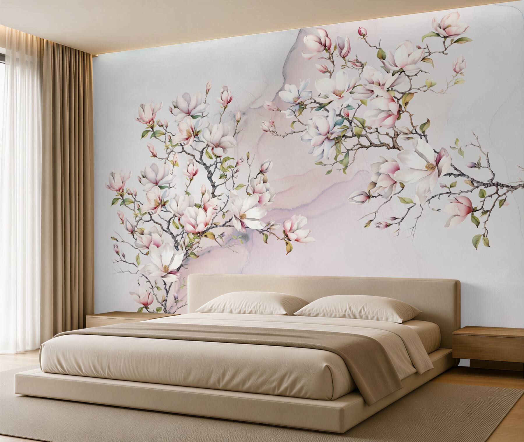 Fototapeta Piękne białe i różowe gałęzie magnolii?v23