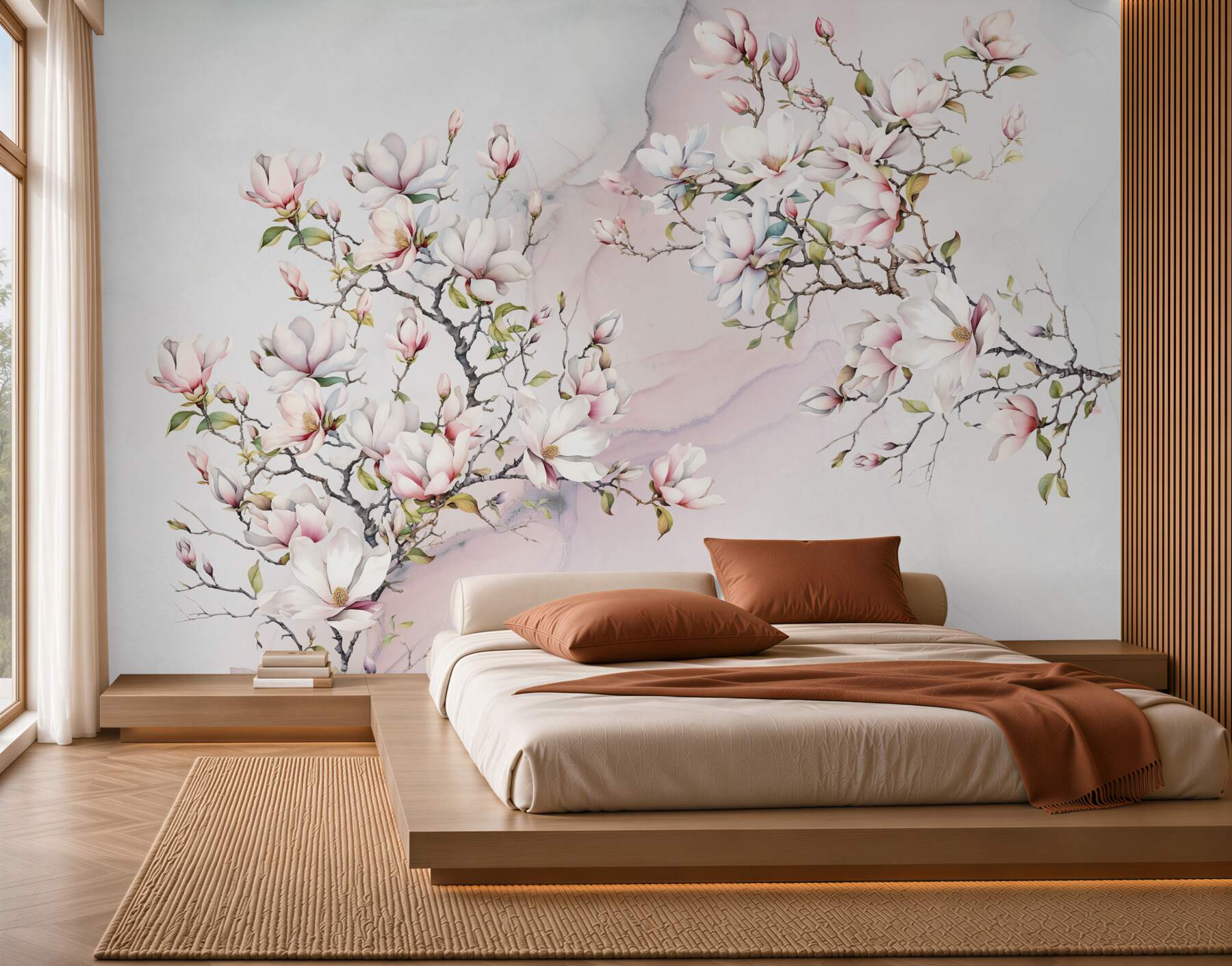 Fototapeta Piękne białe i różowe gałęzie magnolii?v23