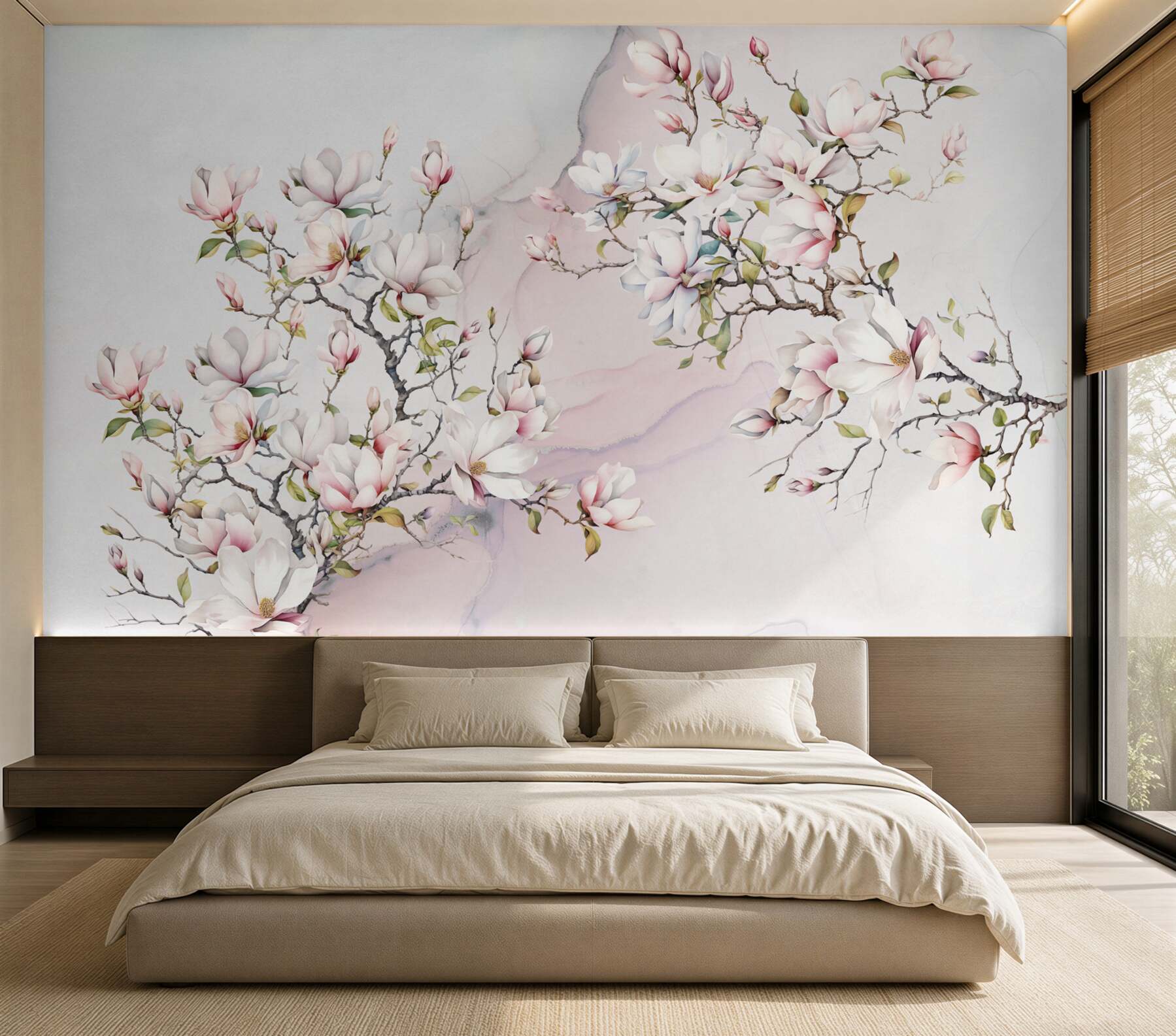 Fototapeta Piękne białe i różowe gałęzie magnolii?v23